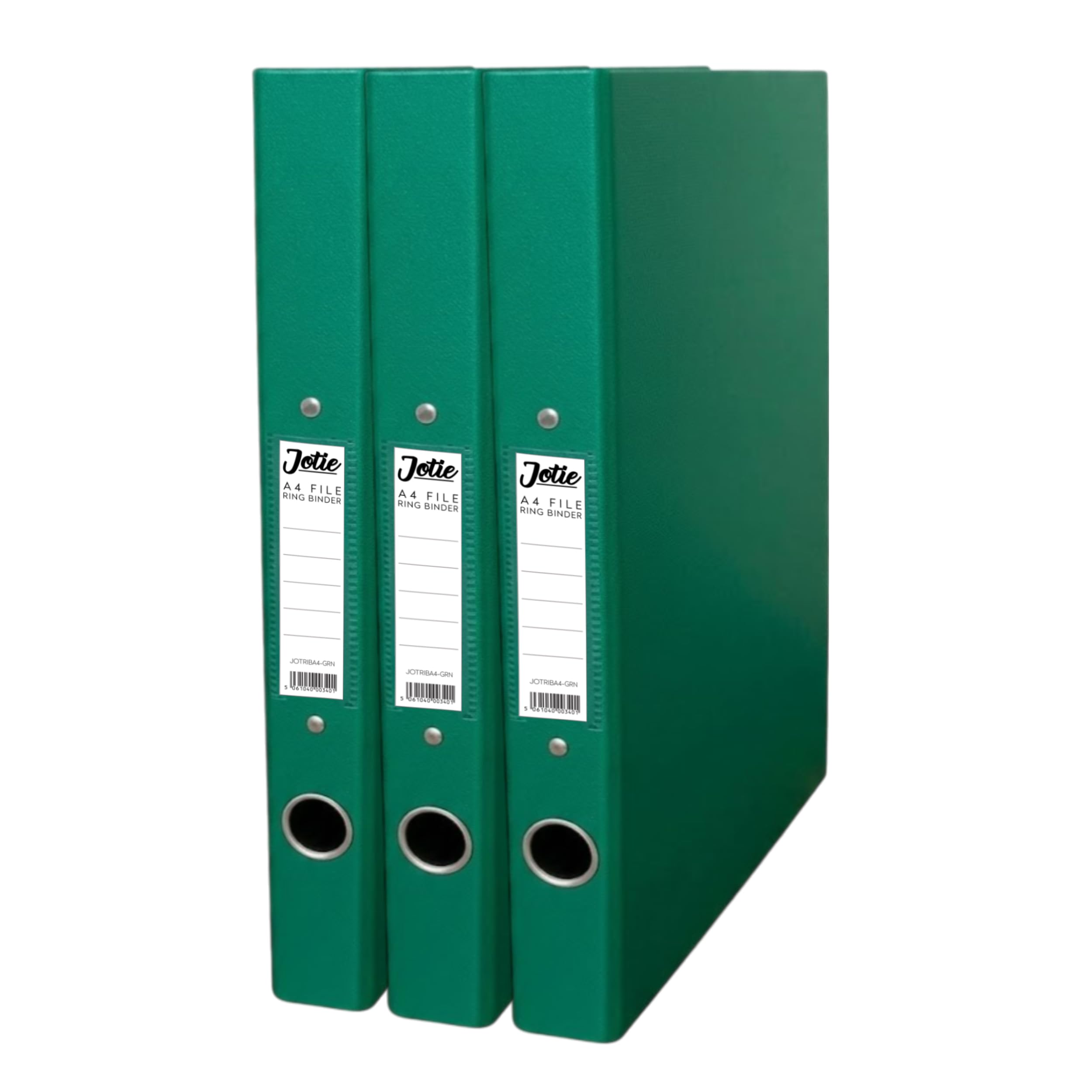 Jotie A4 Ring Binder Folder, Durable 2 Ring A4 Binder for Files & Documents, 40mm Spine, 250 Sheet Capacity, Thumb Hole & Spine Label, Office School File Storage, Green, Pack of 3