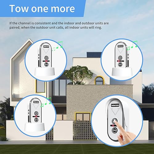 Miniatura 5 de Timbre inalámbrico para el hogar, sistema de intercomunicación inalámbrico de 4900 pies de largo alcance, impermeable, timbre intercomunicador con