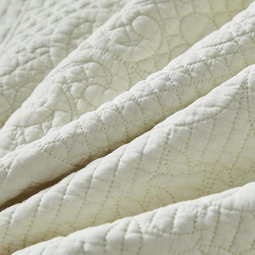 Miniatura 8 de Brandream Juego de edredón de algodón blanco crema, tamaño Queen, juego de edredón acolchado de lujo, juego de edredón acolchado de 3 piezas