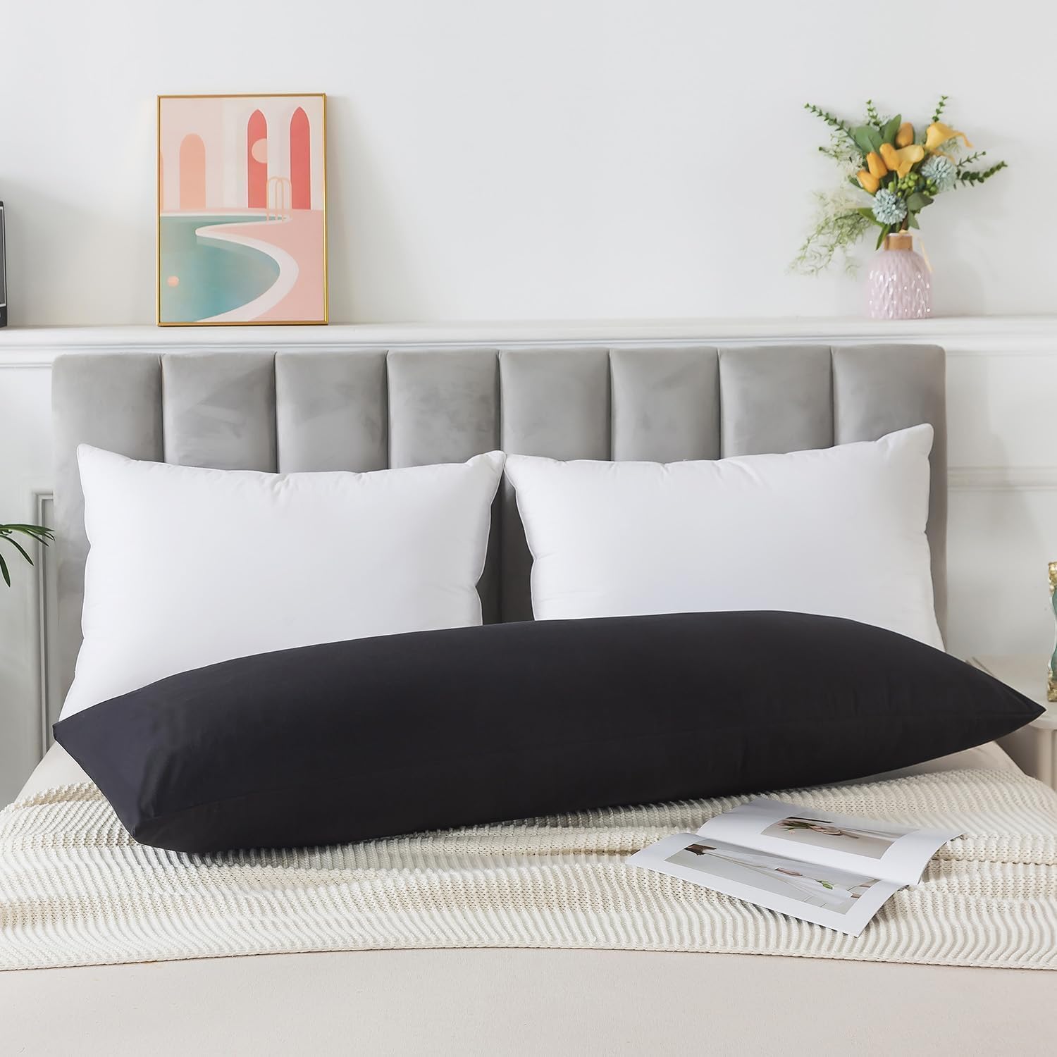 memory foam body pillow insert, soft large long bed pillow for adults, breathable full body pillow, black black insert only