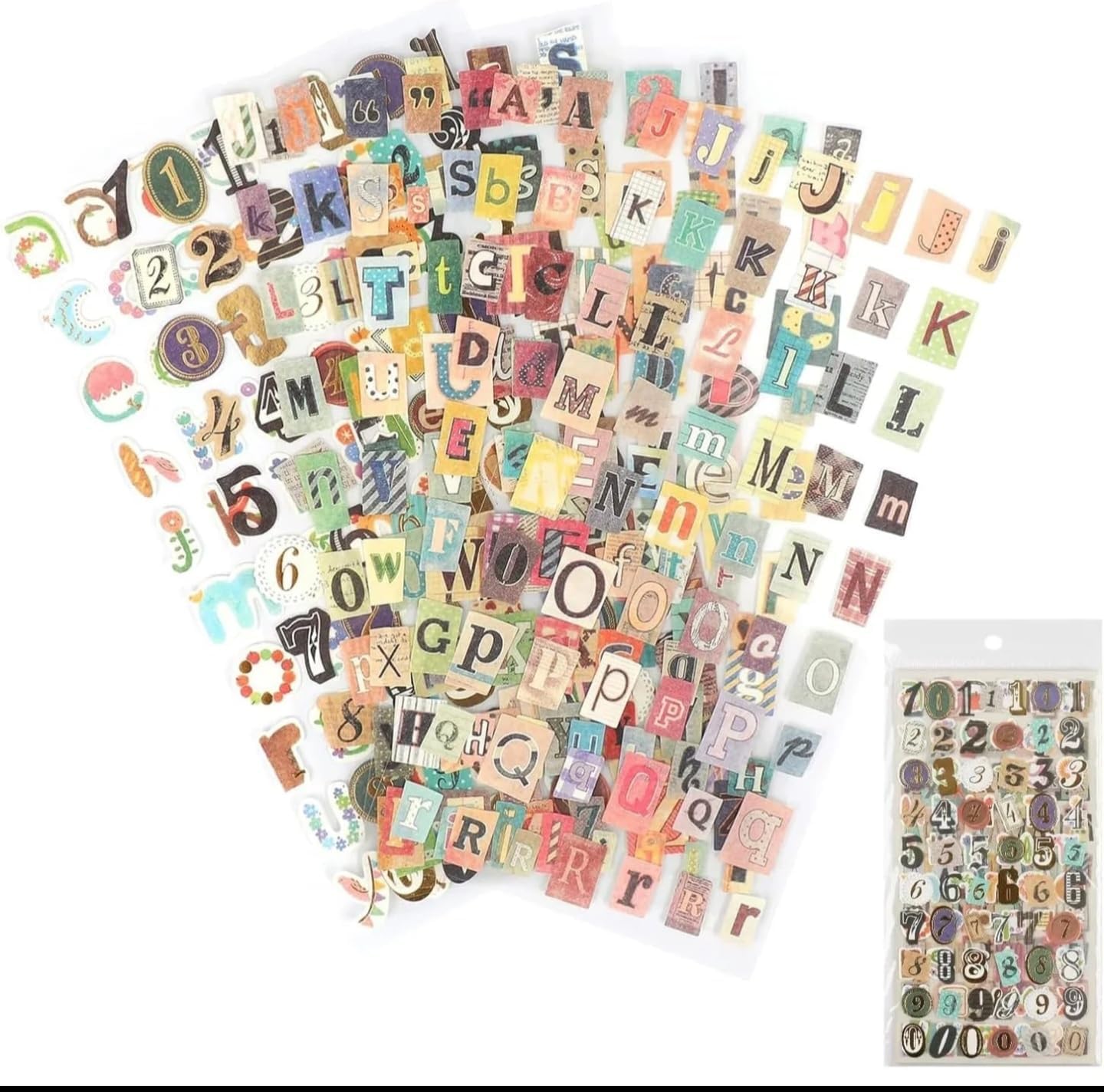 Vintage Alphabet Stickers for Scrapbooking & Journaling, 10‑Sheet Retro Letter & Number Set, Matte PET Waterproof Stickers for Junk Journals, Collage & Paper Crafts
