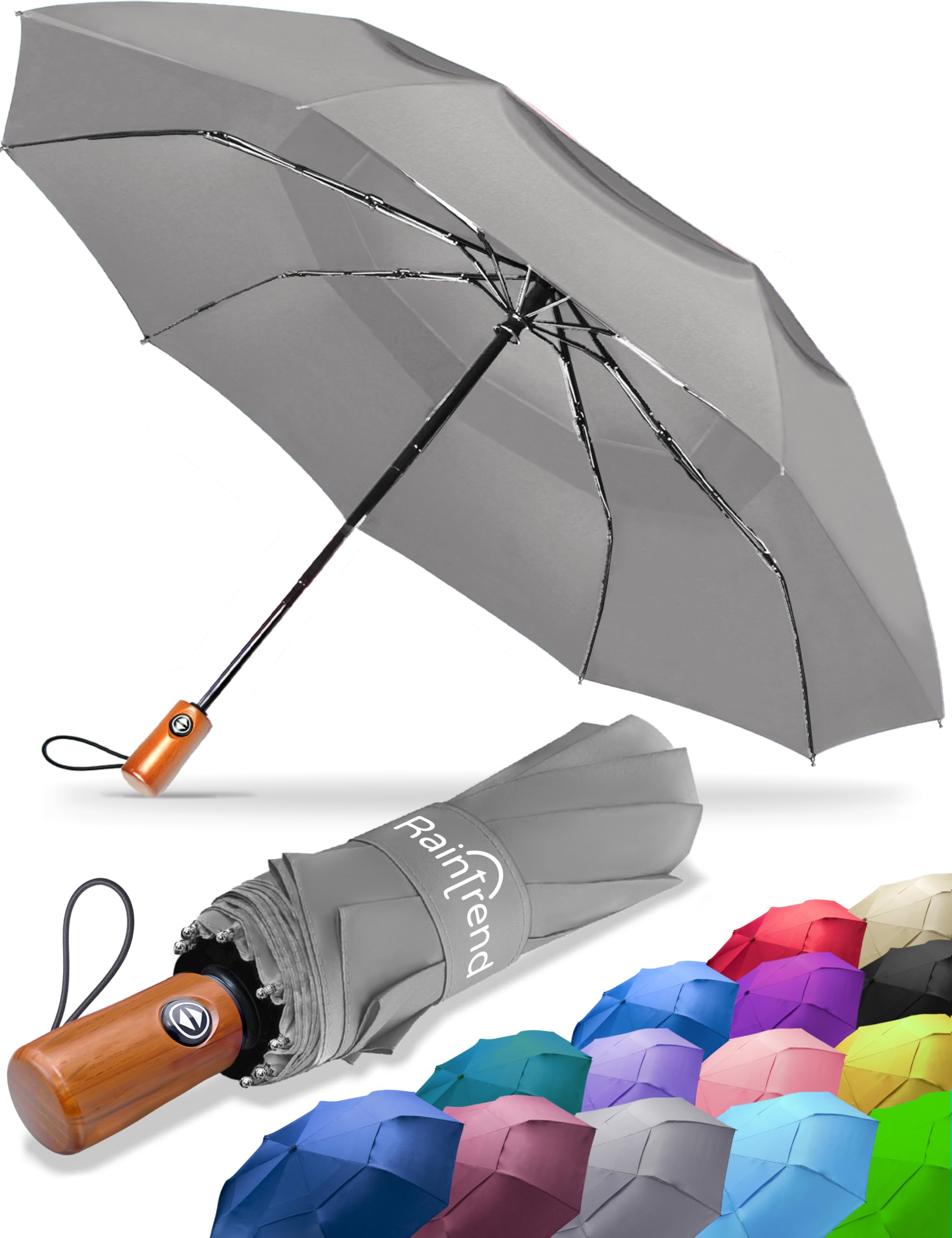 Chakipee Ombrello Pieghevole Pioggia da Viaggio Antivento - Ombrelli Inverso Portatile per la Compatto, Ombrello Nero per Uomo Automatico Apri Chiudi, Rivestimento in 210T Apertura 105 cm 10 Stecche