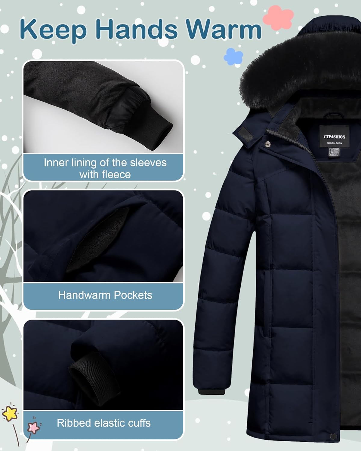 Girl's Winter Coats Kids Waterproof Long Puffer Jacket Thicken Fleece Lined Ski Parka with Detachable Fur Hooded - Image 6