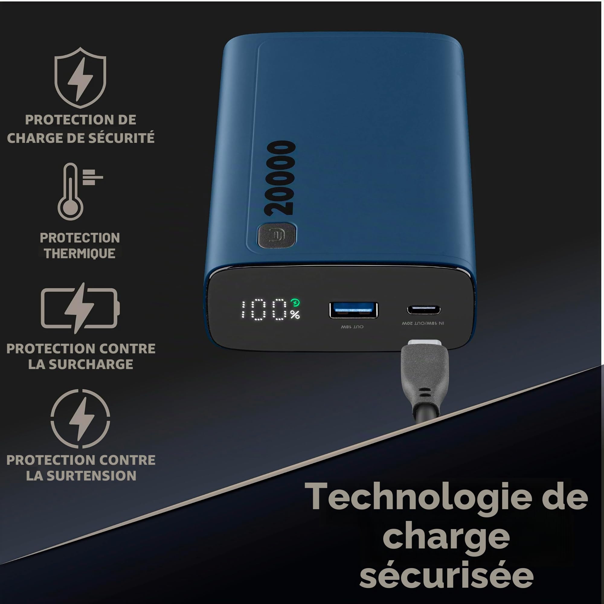 Cellularline - Elite 20000 - Chargeur Portable - Capacité de 20 000 mAh - +144 Heures de Charge supplémentaire - 1 x USB Output : 18 W Adaptive Technology - 2 x USB-C Entrée : 18 W/Sortie : 20 W PD -