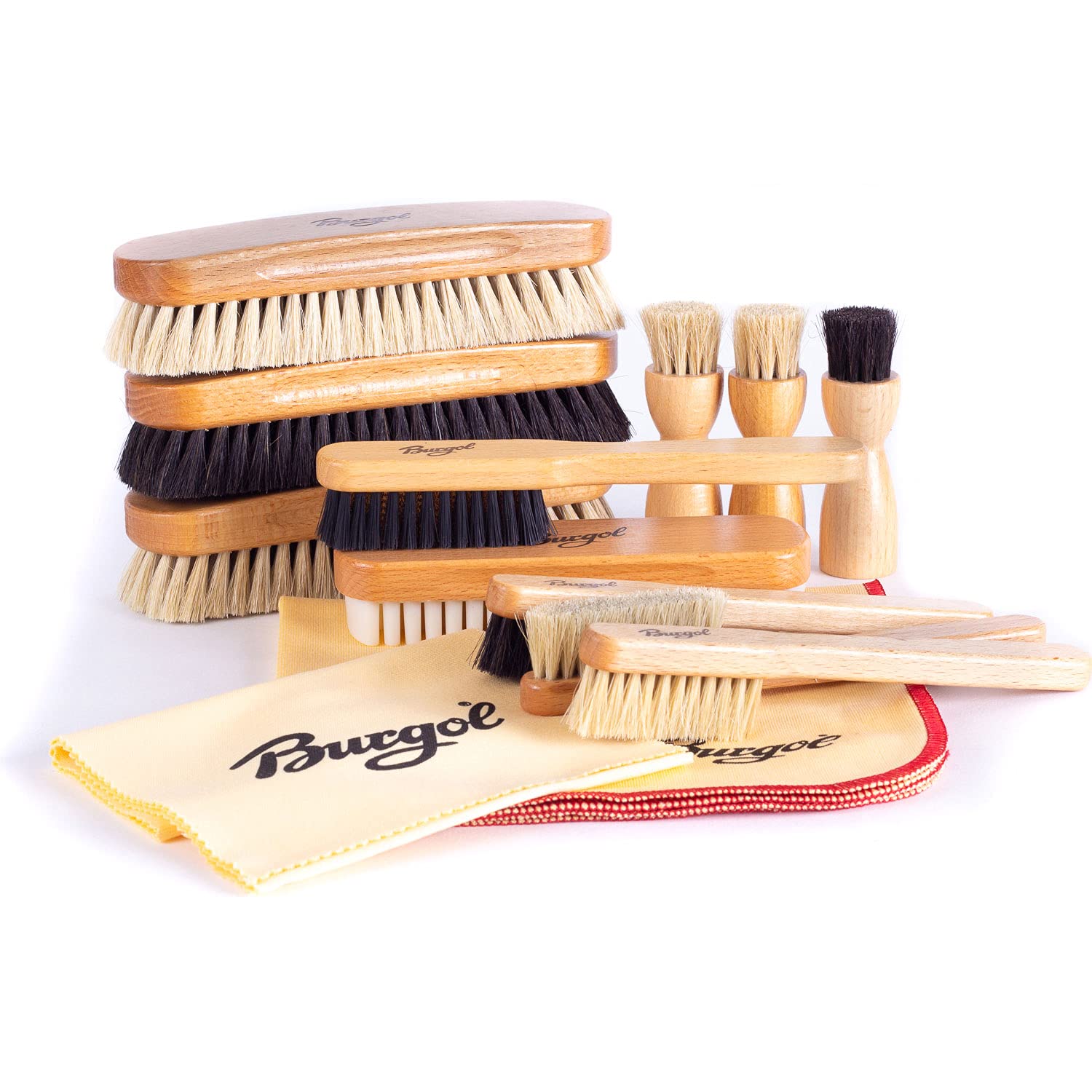 Burgol Schuhbürsten Set - Ihr Rund um Sorglospaket für Schuhbürsten und Tücher