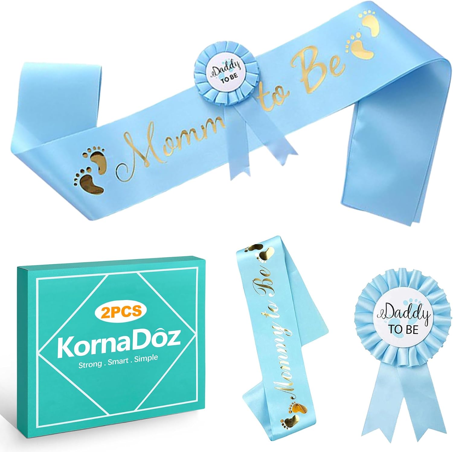 2-Pack Mom-to-Be Sash & Dad-to-Be Pin – Baby Shower Sash for Pregnancy Party Decor (Adjustable, Eco-Friendly, Reusable)