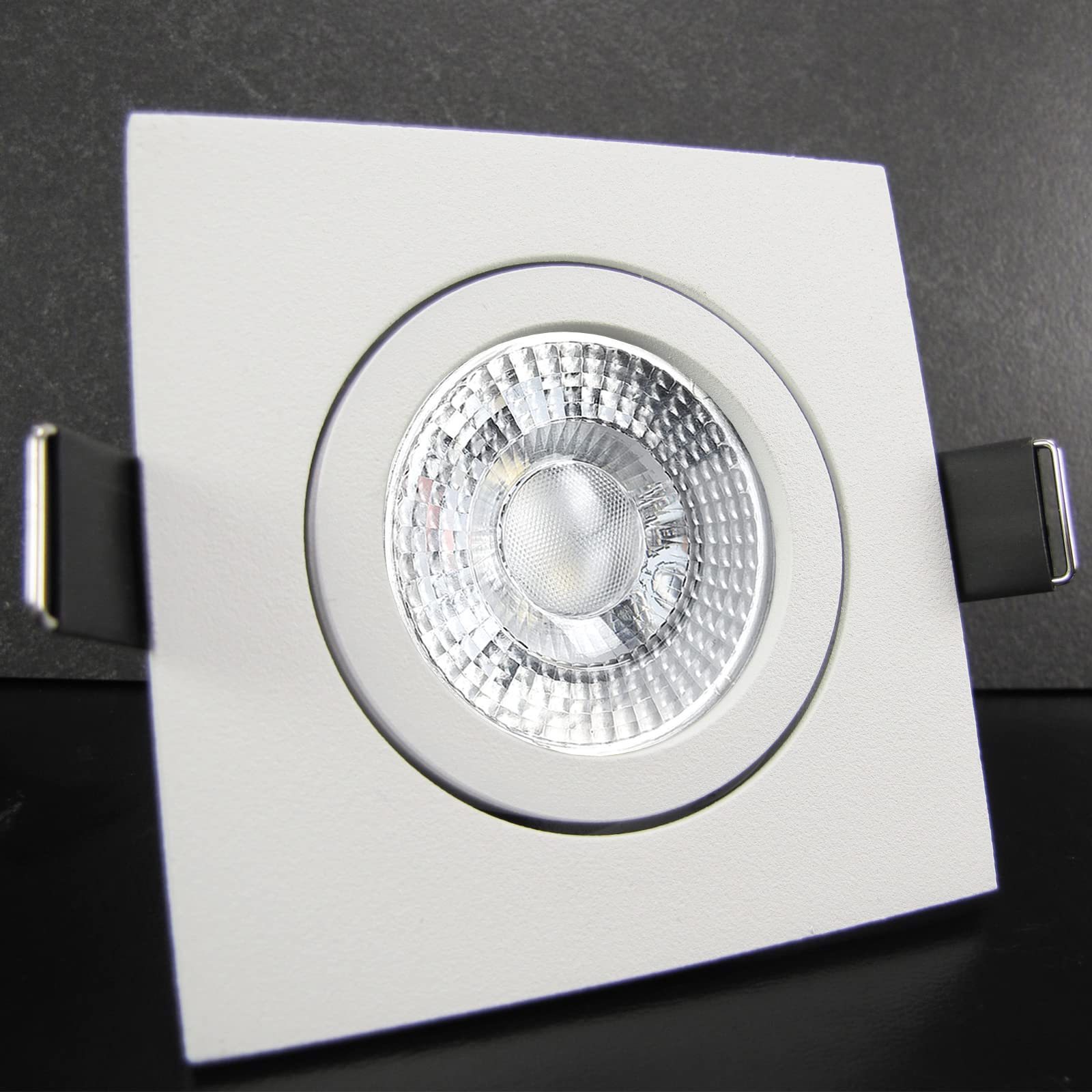 trendlights24 Bianco LED Einbaustrahler Weiß matt 10er Set 7W dimmbar 230V | Decken Einbauleuchte, eckig, LED Spots, GU10, 38° Abstrahlwinkel, Neutralweiß, 4000K, austauschbar, Deckenspots, schwenkbar