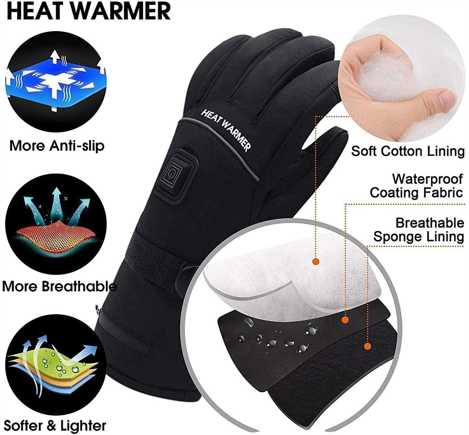 Guanti Riscaldati Ricaricabili per Donna Uomo, con Touchscreen Inverno Pesca Equitazione Ciclismo Caccia Sci Caldo Isolamento Mano Scaldamani