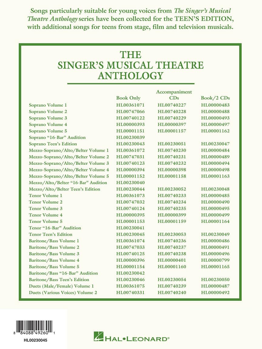 The singer's musical theatre anthology chant: Tenor (Singers Musical Theater Anthology: Teen's Edition)
