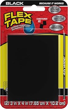 Flex Tape Mini Rubberized Waterproof Patches, Black, 3 in x 4 in, 1-Pack