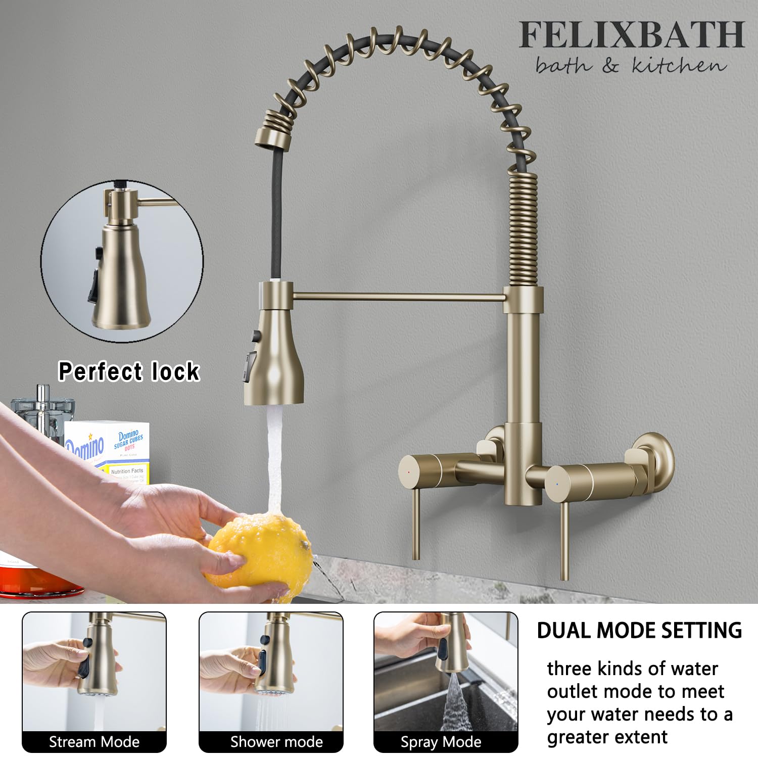 FELIXBATH Wall Mount Kitchen Faucet, 8 Inch Center Wall Mount
