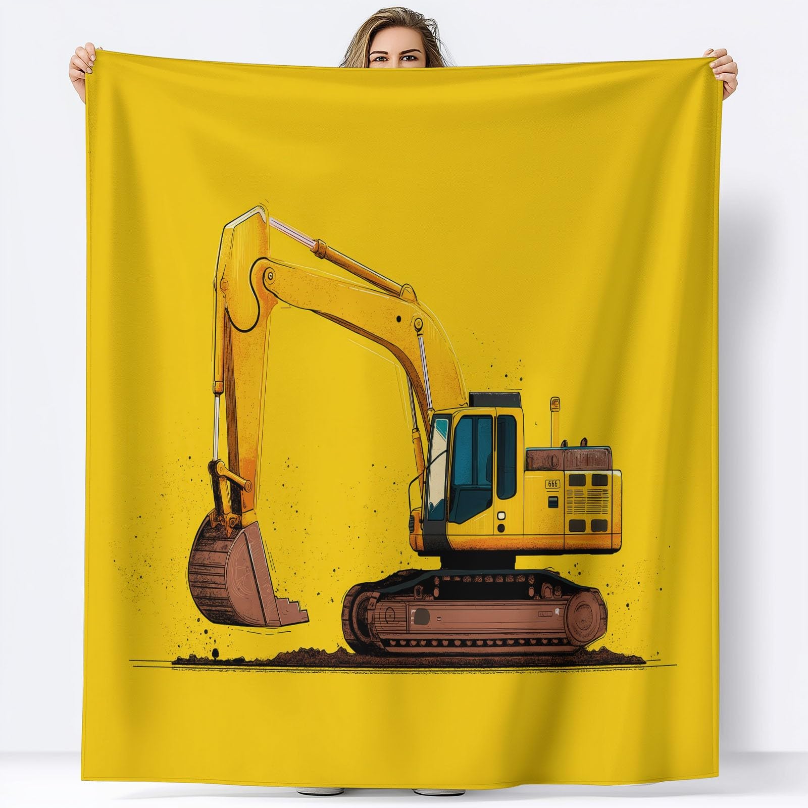 Generico Koc w kratę z polaru koparka z kreskówek 220 x 240 cm miękka i przytulna flanelowa narzuta z polaru z nadrukiem 3D, narzuta na sofę, na łóżko, sofę, dla dzieci i dorosłych