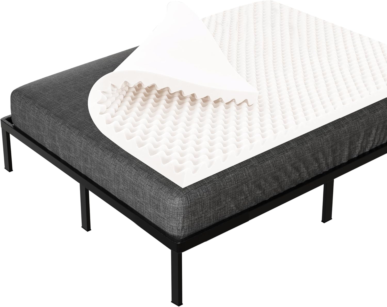 Treaton 1-inch Soft Foam Toppers with Convoluted Egg Shell Design | Extends Mattress Topper Life, Provides Proper Back Support and Relieves Pain, Improves Better Posture, Twin, White