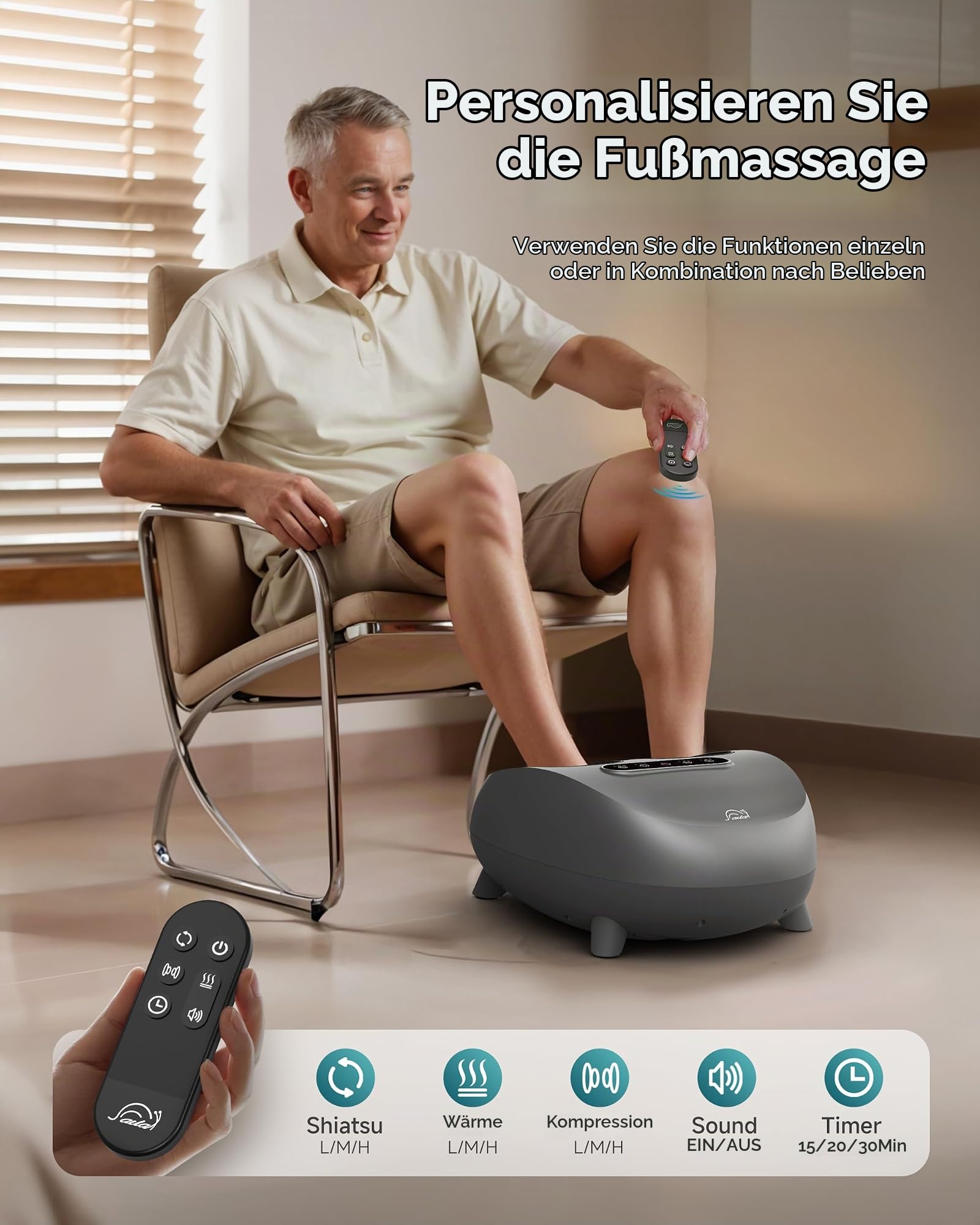 Snailax Fußmassagegerät elektrisch, Shiatsu-Fussmassagegerät mit Wärme Tiefenkneten Rollen Kompression für Plantarfasziitis, Geschenke für Frauen/Männer, Schuhgröße 48