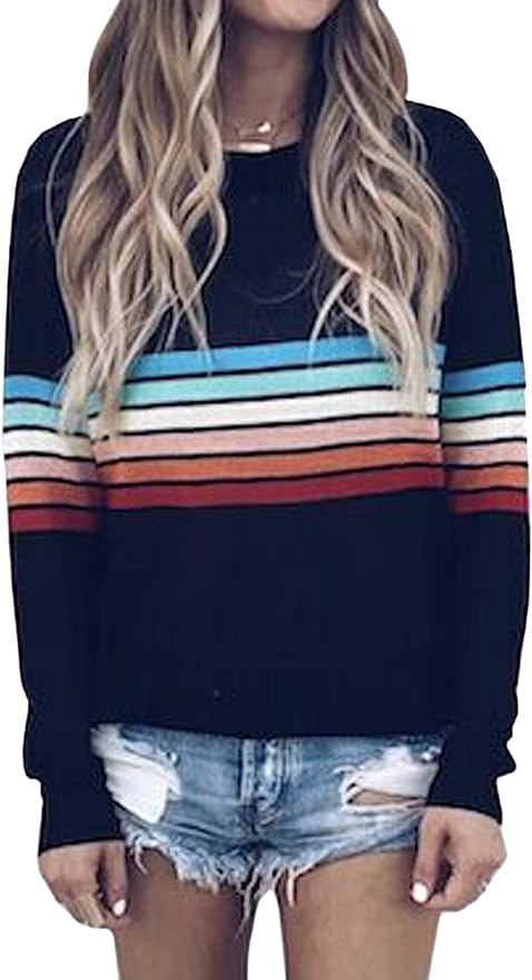 Pre-Order Rainbow Colorblock Striped Pullover Sweatshirt main image 1