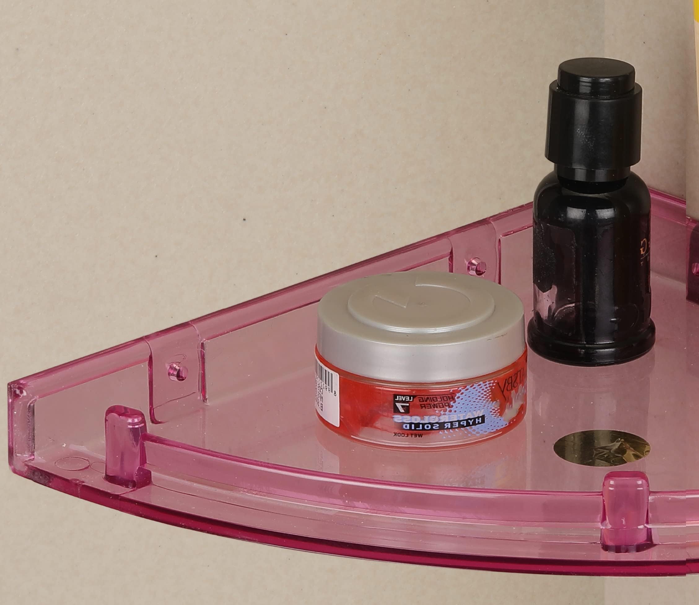 iSTAR Pink Plastic Soap Dish Tooth Brush Holder Corner Acrylic Wall Shelf (Number of Shelves - 1, Pink) Acrylic Wall Shelf (Number of Shelves - 1, Pink1) 2