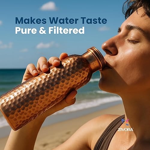 Miniatura 7 de Botella de agua de cobre 100% puro, botella de agua de cobre puro de 34 onzas para beber con una bolsa de lona de bolsillo, probada en laboratorio,