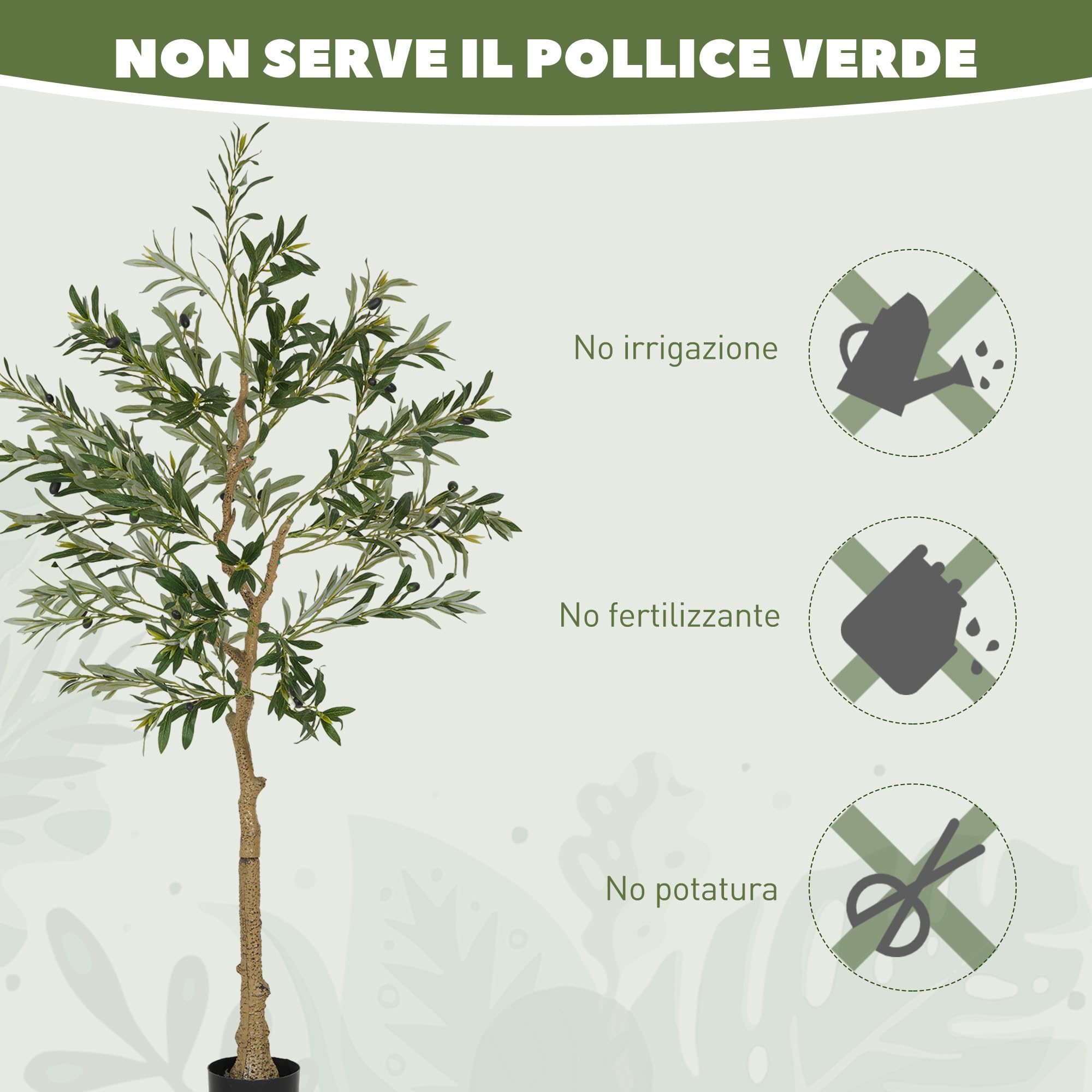 HOMCOM Olivo Artificial 150 cm Planta Artificial Decorativa Grande Árbol Artificial de Interior con 32 Aceitunas Decoración para Hogar Oficina Balcón Dormitorio Verde