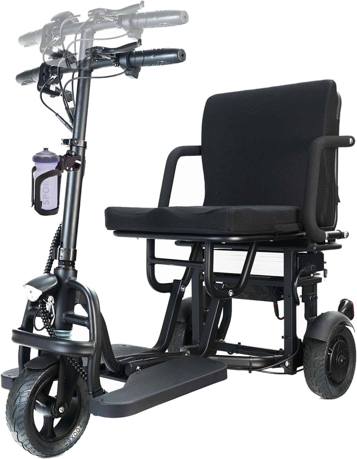 3 Wheel All Terrain Mobility Scooter for Adults,300 lbs Weight Capacity, Adjustable Handle Height Airline Approved Foldable Electric Scooter, No Assembly Required, with Basket, Cup Holde, Dust Cover