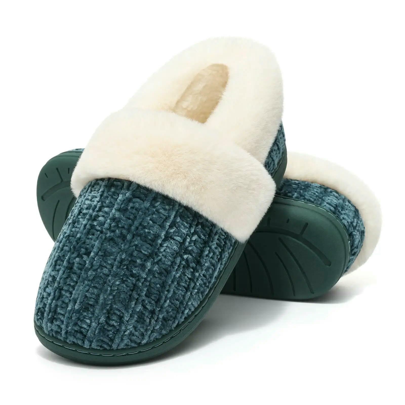 Pantofole Calde da Casa in Maglia Donna, Comode Foderate Ciniglia, Memory Foam E Suole per Interni Ed Esterni-marina-chiuso-38-39