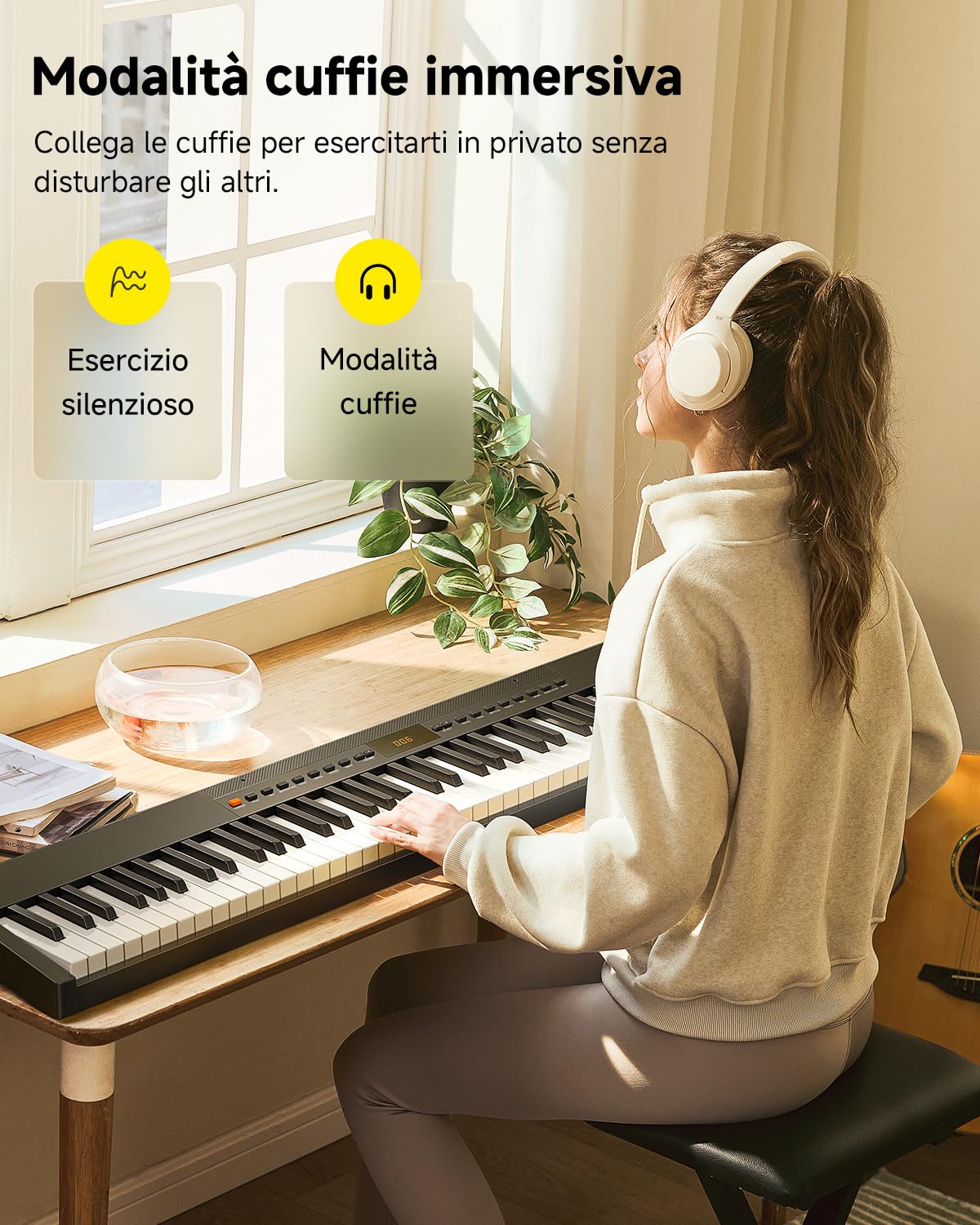Pianoforte digitale Donner DEP-05 a 88 tasti semipesati sensibili alla velocità, set di tastiera per pianoforte elettrico portatile con supporto a X e pedale per principianti, Wireless USB-MIDI, nero