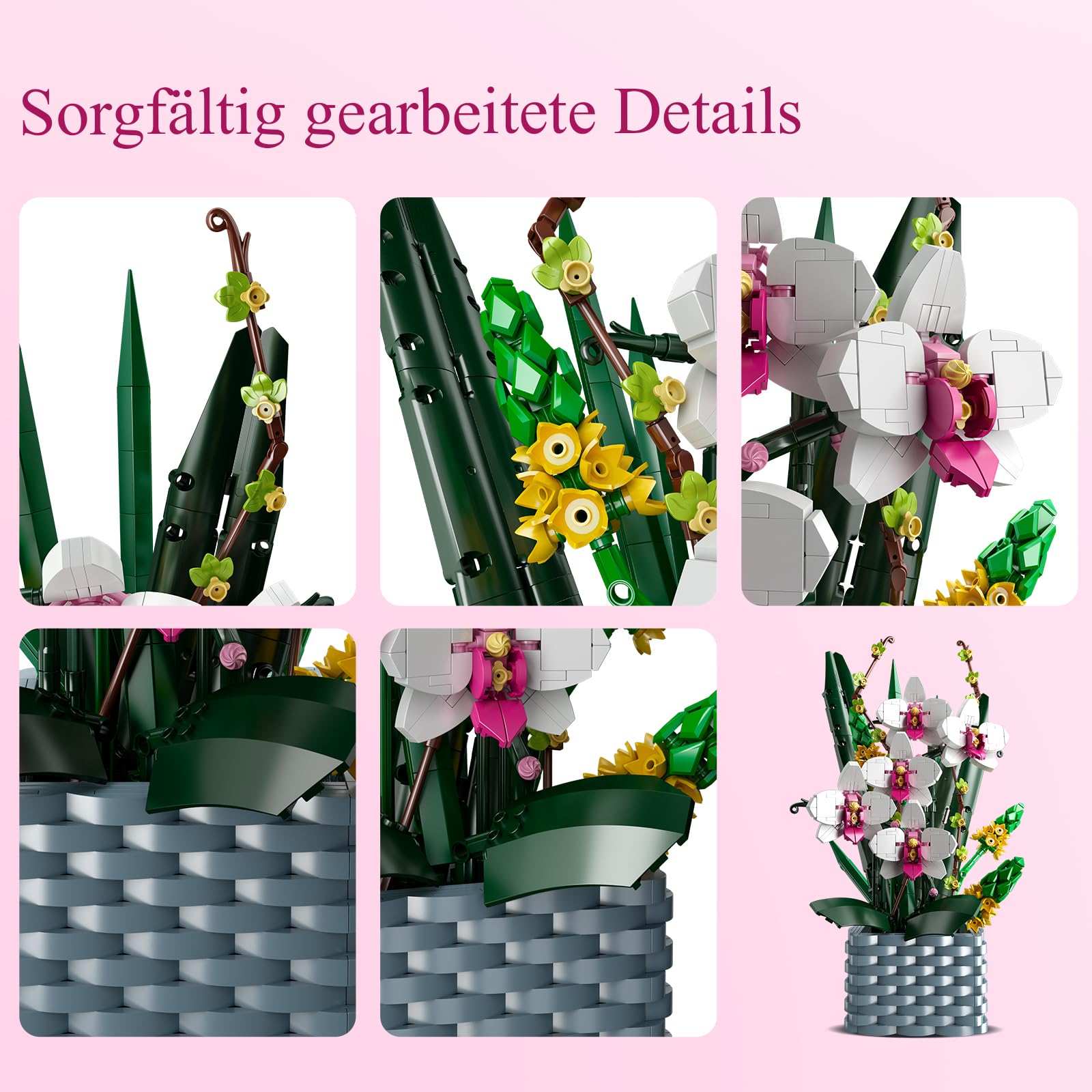 Orchideen Bausteine Set 718 Teile | Künstlicher Blumenstrauß | Deko Für Zuhause