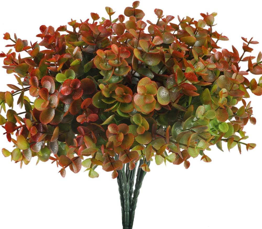 MIHOUNION 4pcs Artificial Plants Outdoor Fake Plastic Flower Plants Faux Greenery Shrubs Bushes Eucalyptus Grass Bundles Indoor Outside Hanging Planter Wedding Home Garden Pot Decor