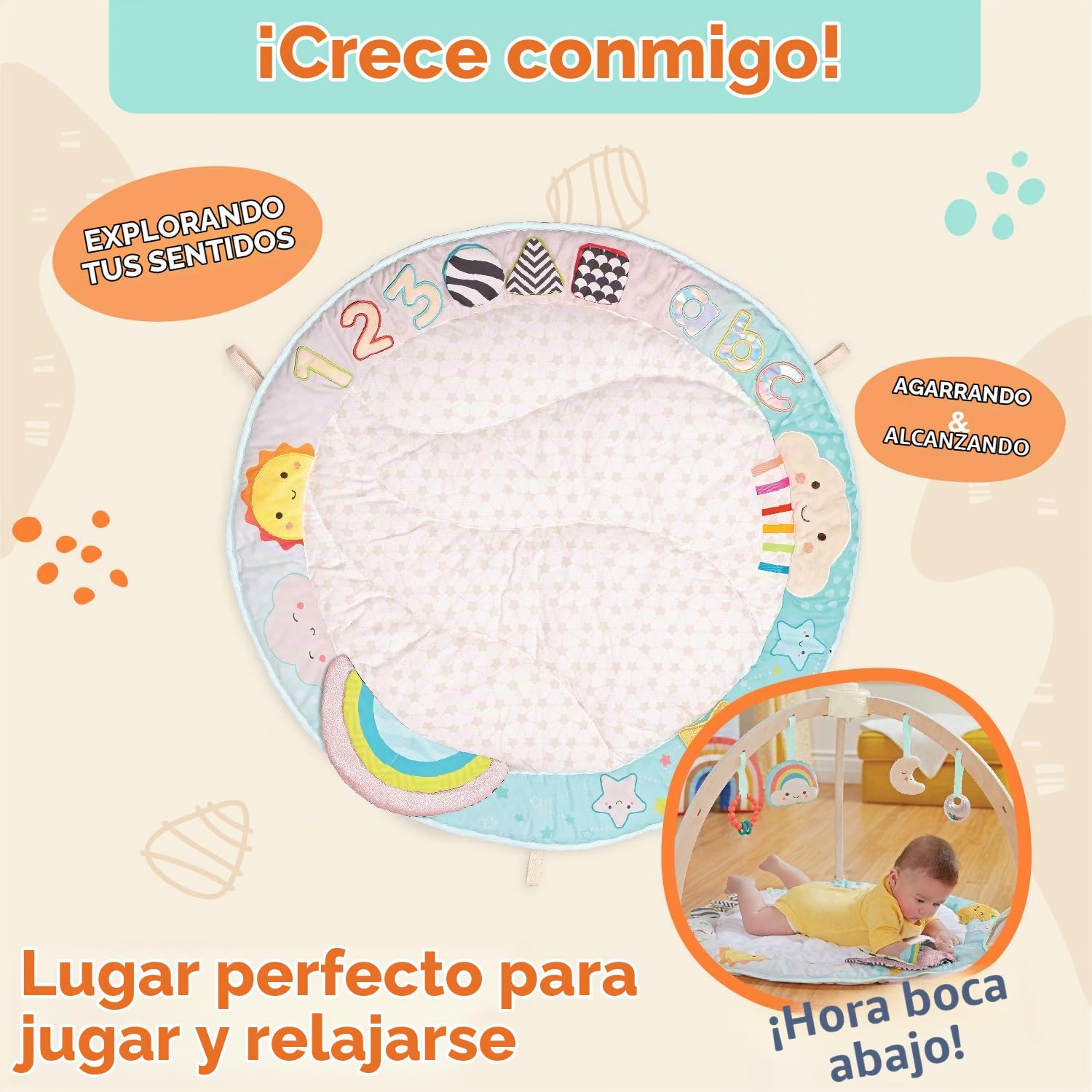 B. toys - Gimnasio de Juegos de Sol a Sol - Gimnasio de Madera para bebés - Colchoneta Blanda - Juguete sensorial Colgante - Actividades de Desarrollo - Recién Nacido
