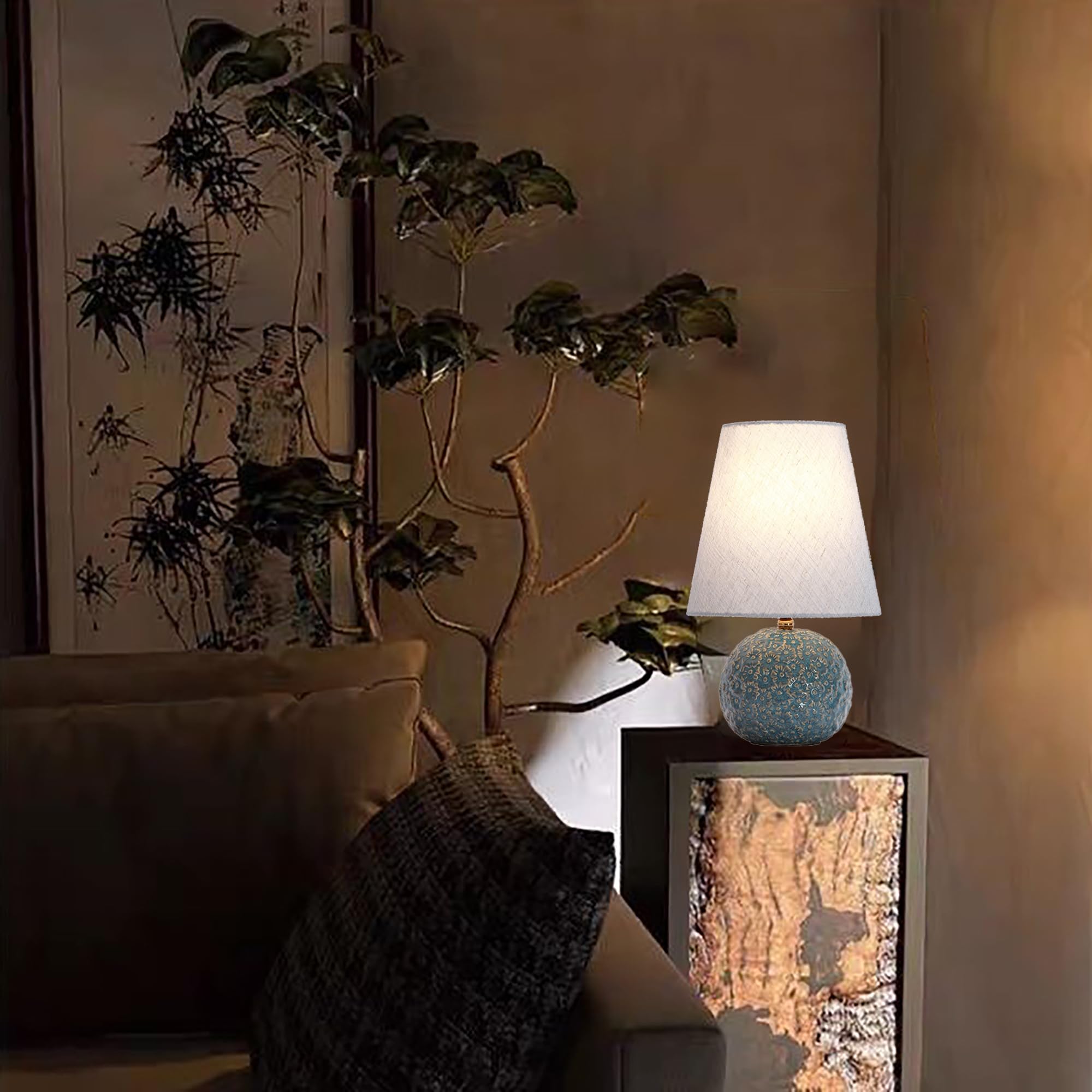 XINYASEE Lampada da tavolo in ceramica semplicità,Lampada da comodino vintage con paralume in tessuto,Lampada Da Scrivania Per la Casa Per Camera Da Letto,Soggiorno，E27 (blu)