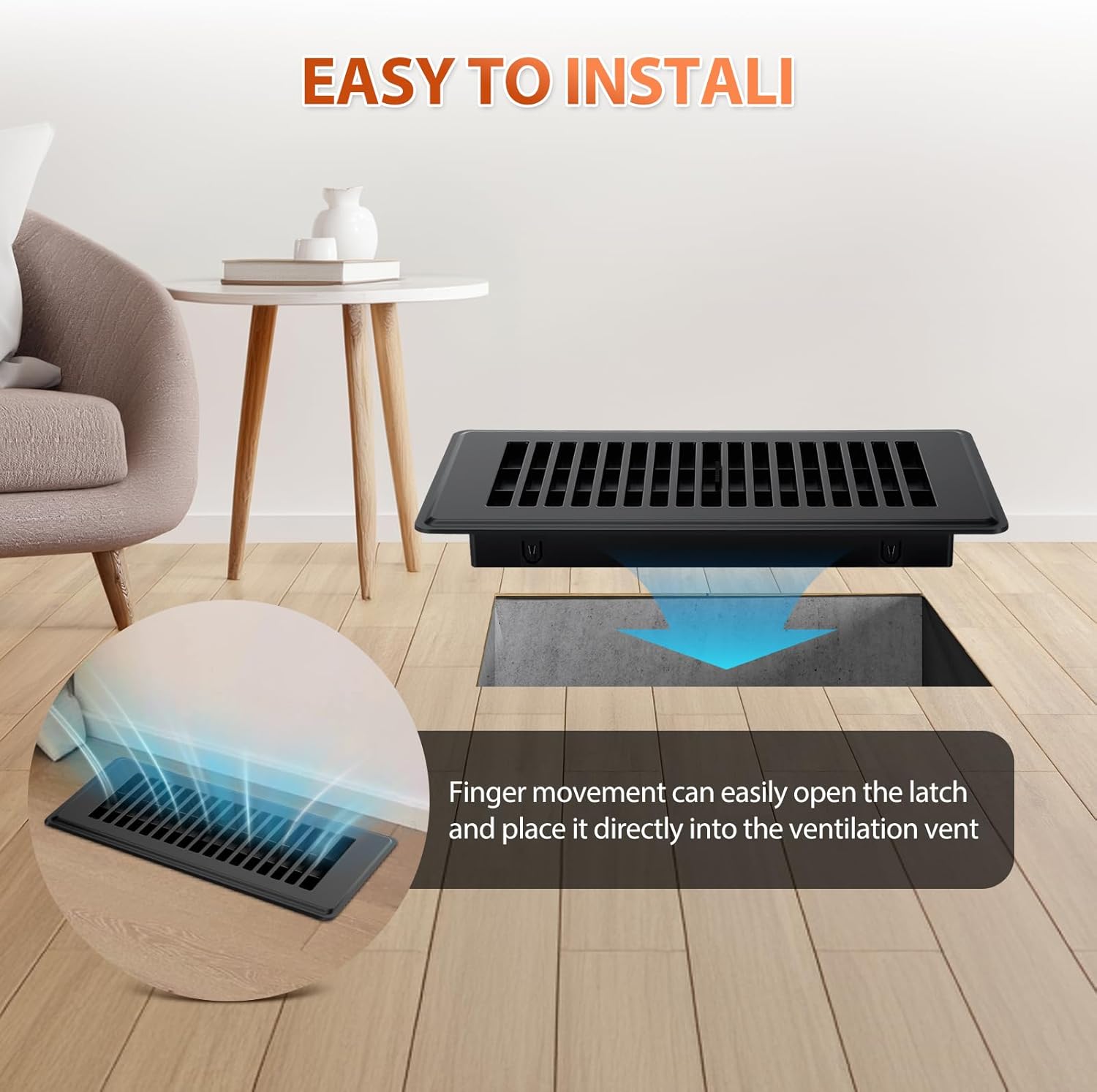 4x10 Floor Register, Plastic Floor Vent Covers Black 8 Pack, for Home Floor Sidewall Office or Ceiling Vent, Vent Covers for Home Floor, Black