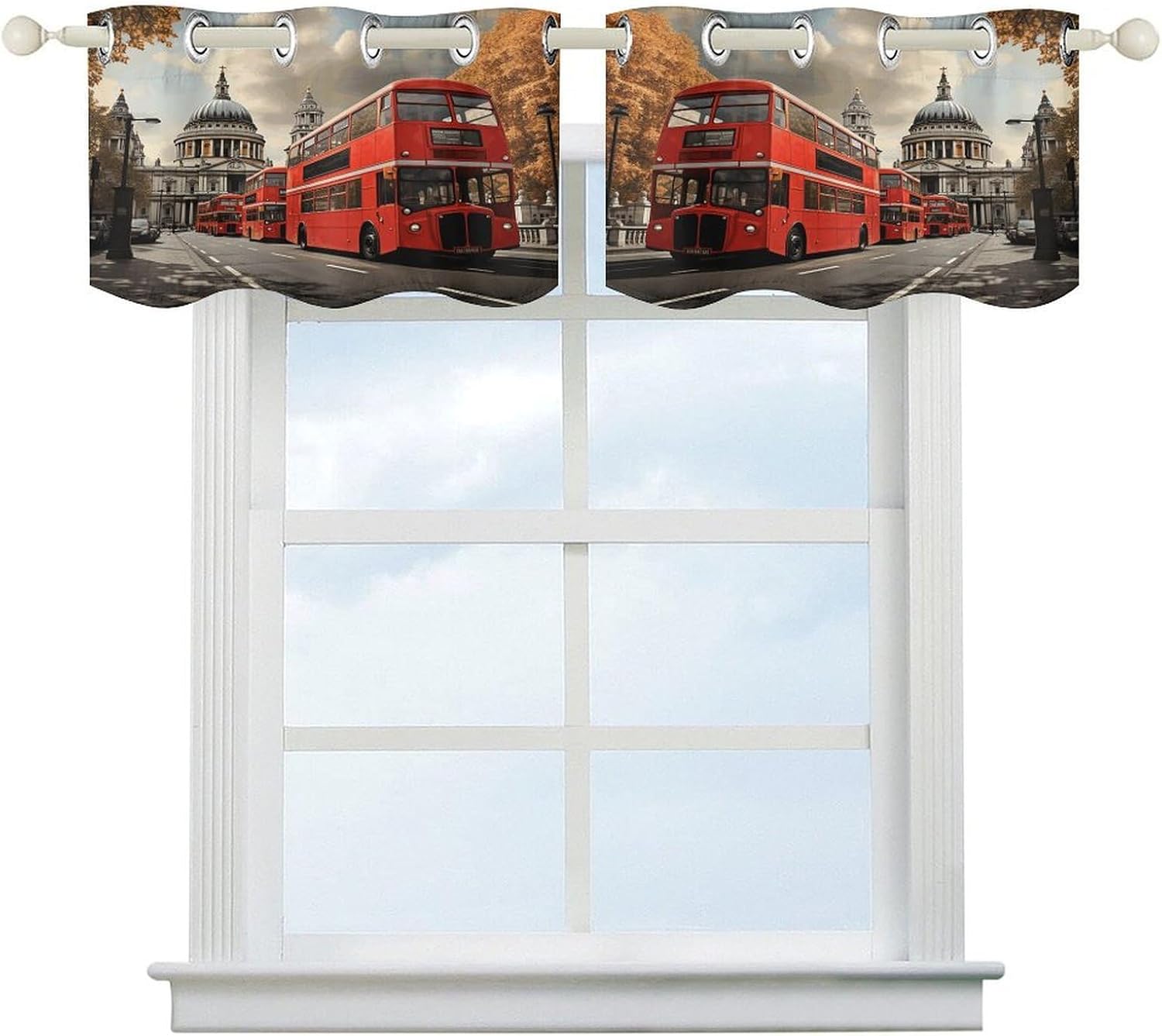 Red Bus 2 Pack Valance Curtains Window Treatments. Adjustable Curtain with Rod Pocket.Cafe Curtains is Half Curtains for Privacy Decorative 52x18.1 Inch.