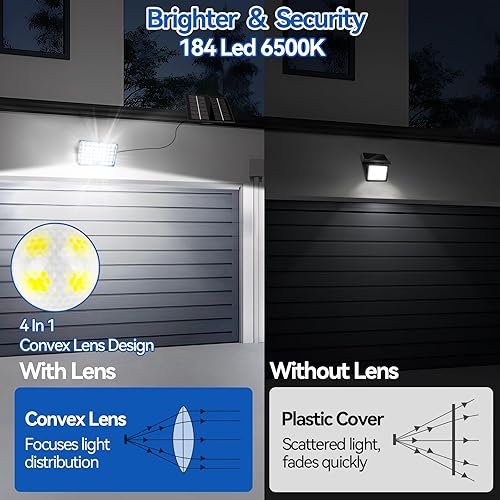 Miniatura 2 de Aialun 184 luces LED solares de inundación para exteriores, sensor de movimiento, luces solares con cable de 16.4 pies, impermeable IP65, 3 modos de