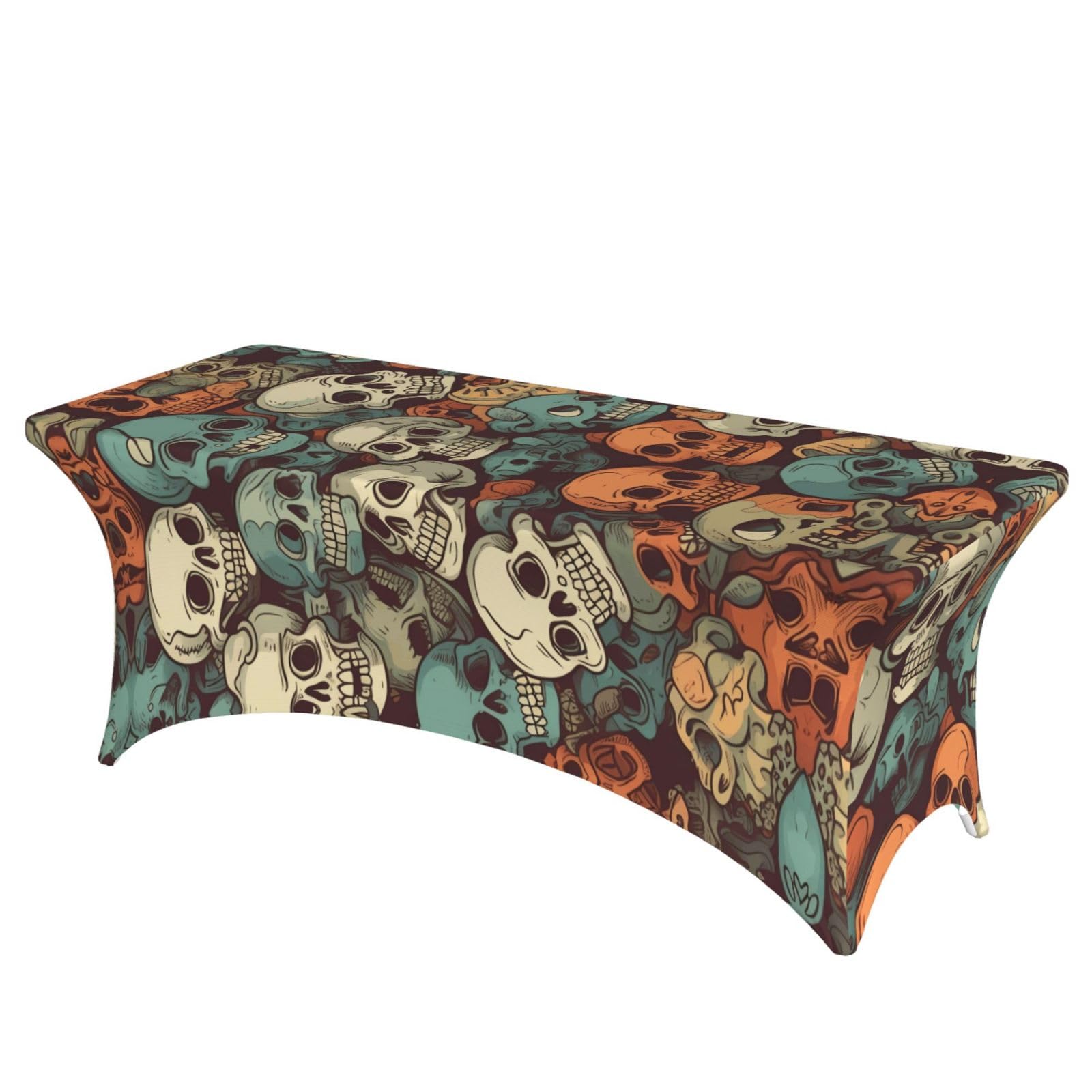 QMKFWT Skulls in Decorative Tablecloth Protector for Wedding, Banquet & Parties6FT Spandex Rectangle Tablecloths, Stretch Washable Table Cloth Wrinkle Free Patio Table Cover