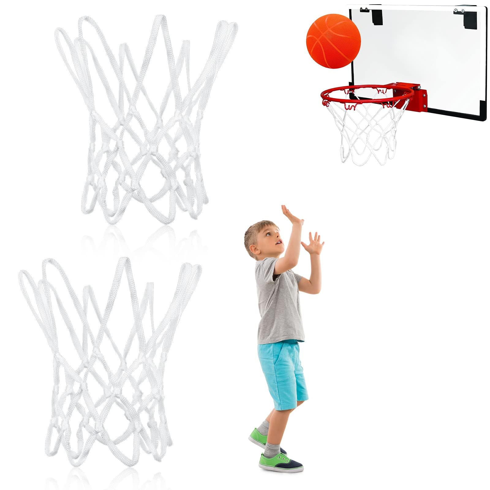 NALACAL 2 Pcs Mini Basketball Net Replacement, Nylon Basketball Net, Sports Basketball Hoop Net Outdoor Indoor Anti Whip Basketball Net for Kids Activity Supplies, 8 Loops