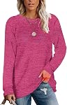 D'BOON Femmes Sweat-shirts doux Col rond Chandails d'automne Casual Tops Tunic de couleur unie manches longues Chemises(S-2XL)