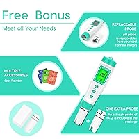 Vista 3 de YINMIK Medidor de pH digital con sonda extra reemplazable, probador de pH de bolsillo para hidroponía, probador de agua preciso para piscina