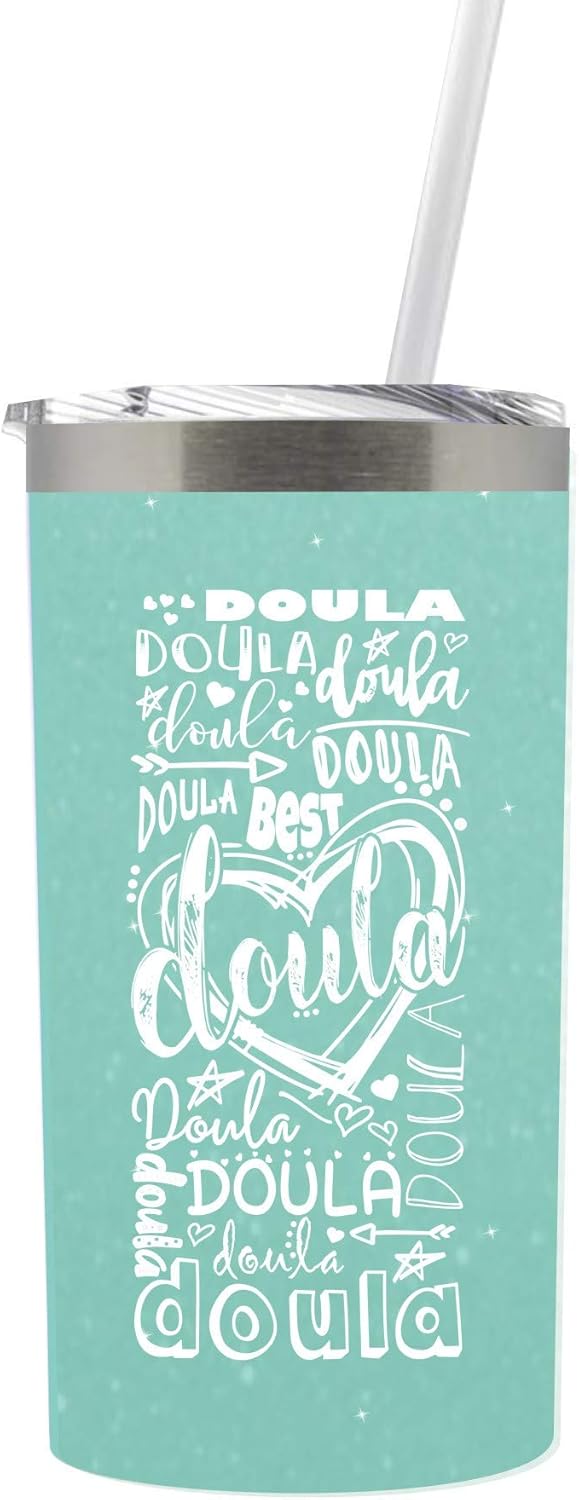 Doula Thank You Gifts for Women Birthday Ideas Travel Tumbler or Coffee Mug Her With Lid and Straw Mint 0315