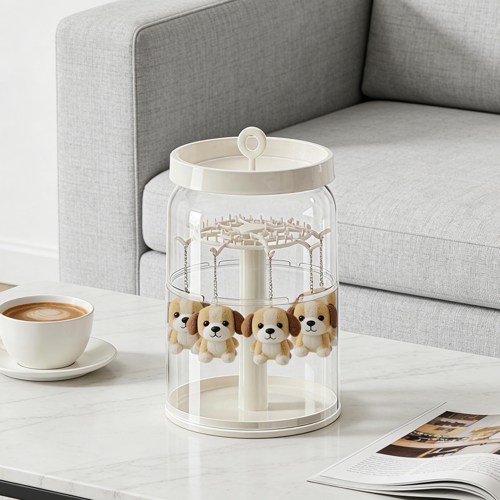 Plush Storage Display Box, Clear Acrylic Rotating Protective Case, Doll and Keychain Storage for Figurines, Toys, Collectibles, Home Decor, Living Room, Bedside