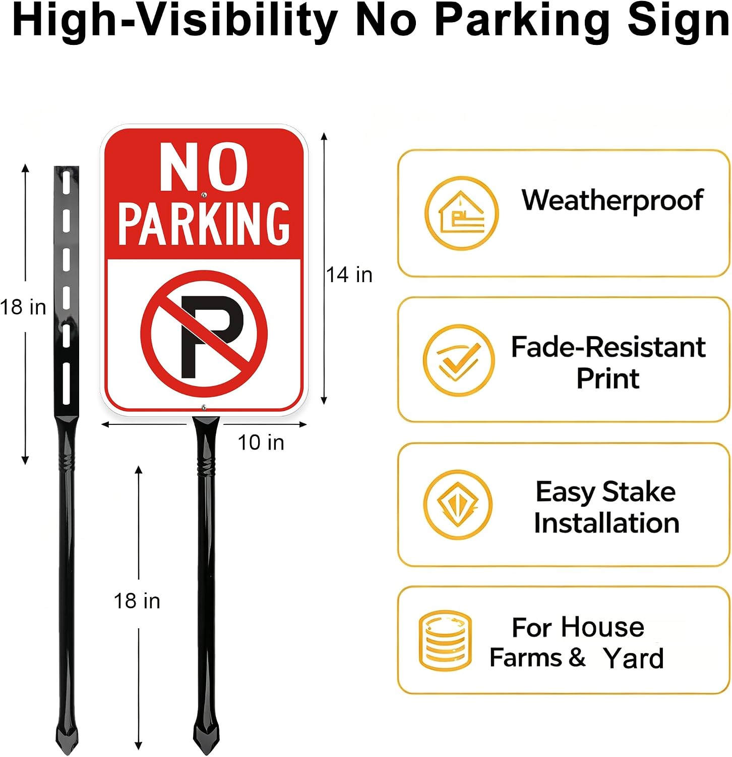 Large No Parking Sign with 36" Metal Stake, 14x10 Inch Reflective Aluminum, 2Pack, Easy to Mount