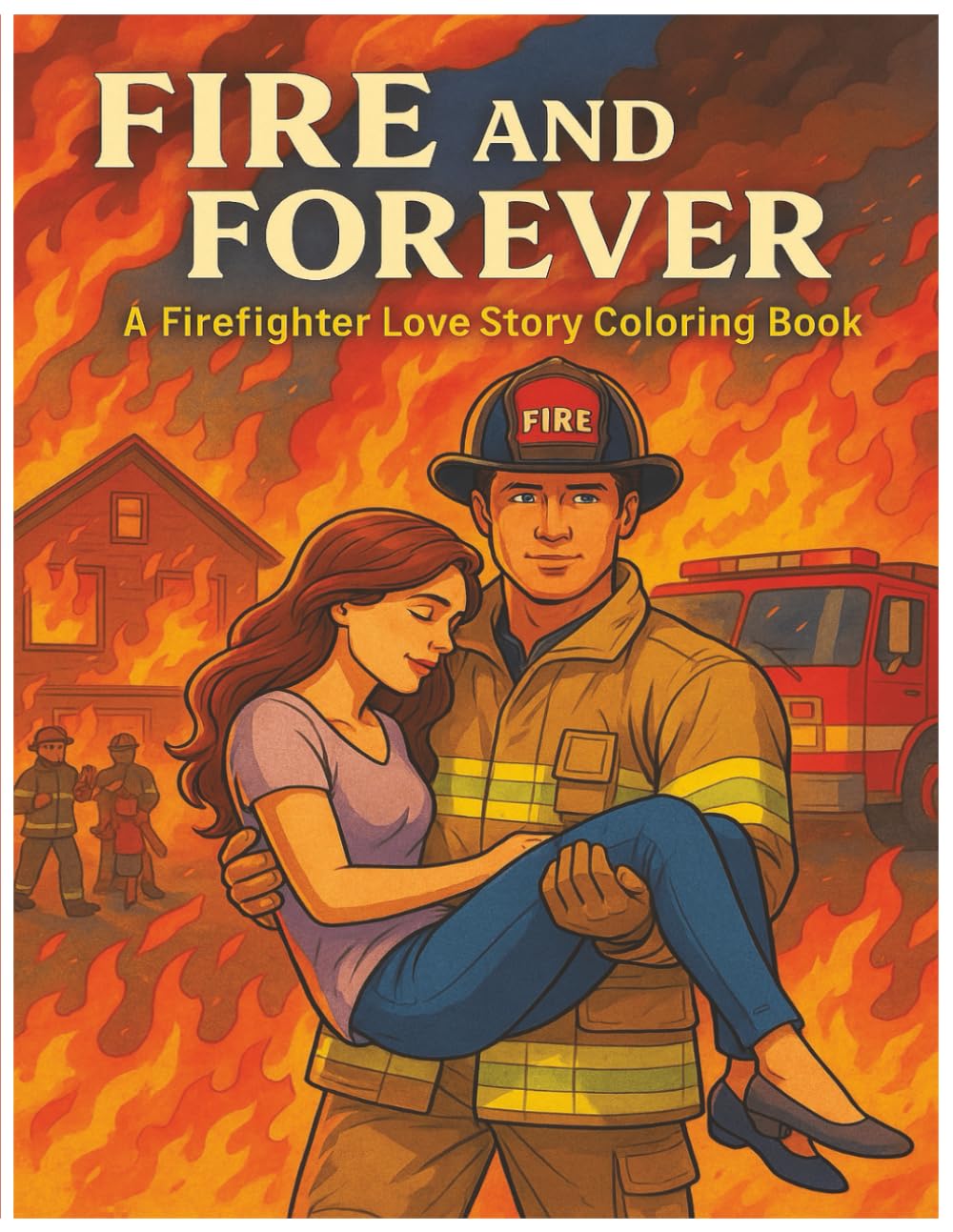 Fire and Forever: A Firefighter Love Story Coloring Book: Firefighter romance coloring book for adults