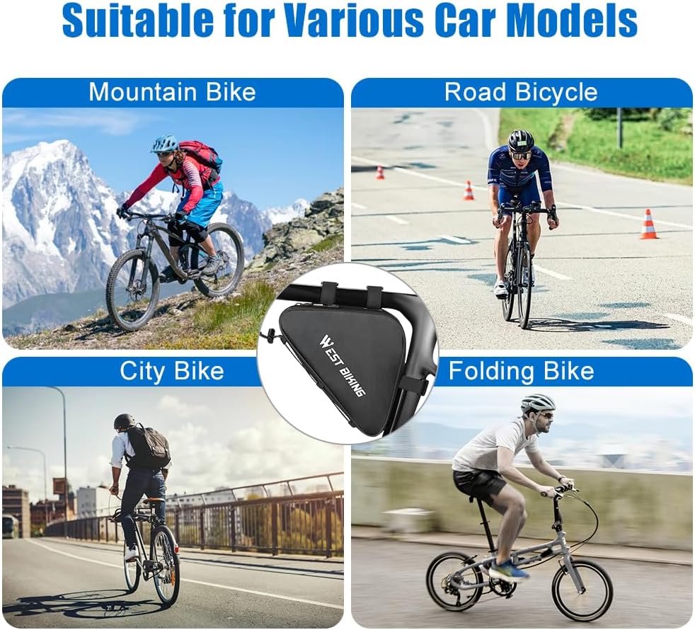 SYACHI Bike Frame Bag, Waterproof Bicycle Frame Bag with TPU Zip, Triangle Bike Storage Frame Bag with Reflective Strips for Road & Mountain Bikes (Black, 1L)