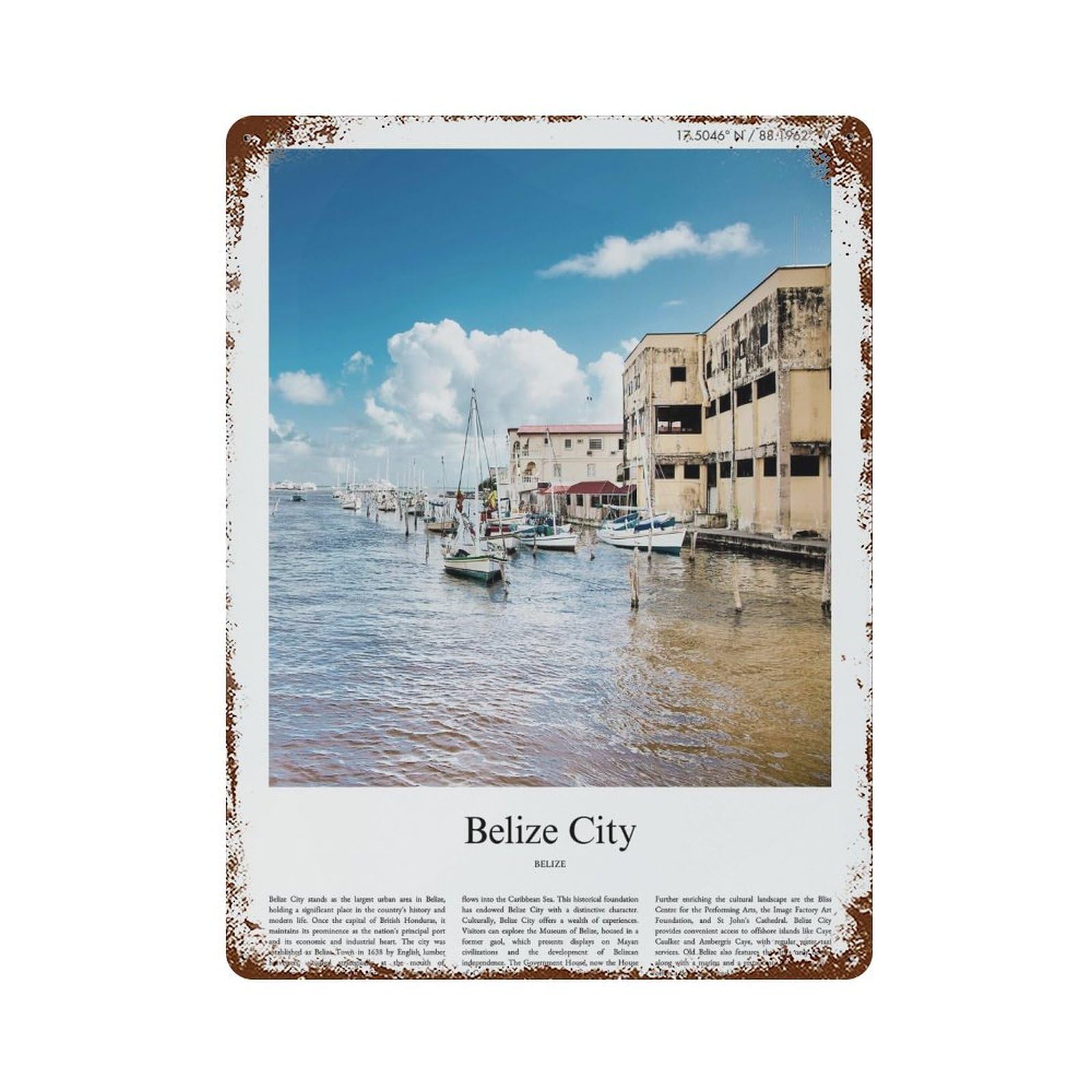 xiaoxiaoshen Belize City City Scenery Wall Decor Art Metal Tin Poster Modern Home Decor Art Home Bar Shop Decorations Vintage Sign 40x30cm