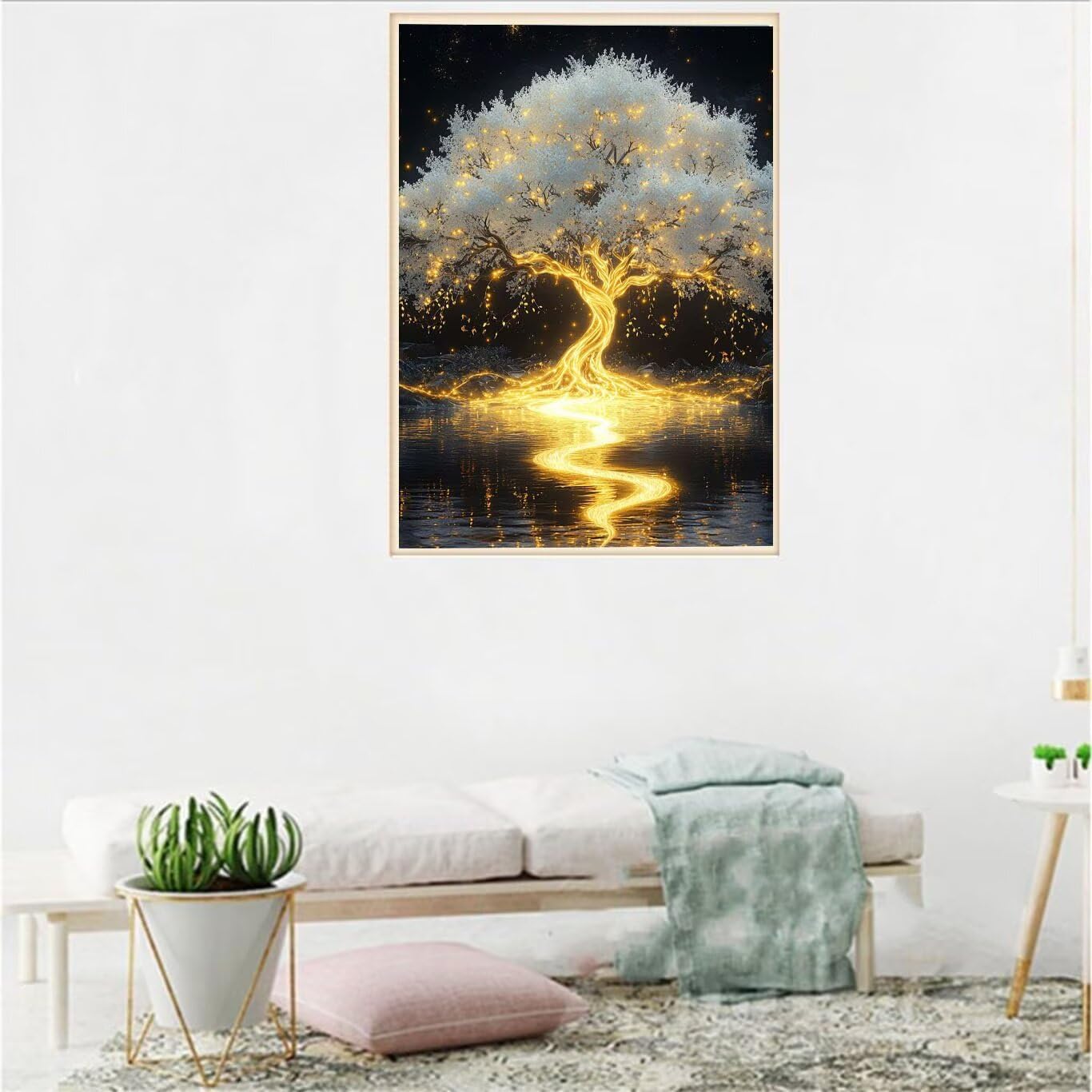 Drzewka do malowania diamentowego 5D, zestaw do malowania diamentowego dla dorosłych i dzieci, 60 x 80 cm, biały, "zrób to sam", kryształowa sztuka, haft krzyżykowy, nadaje się jako prezent na święta