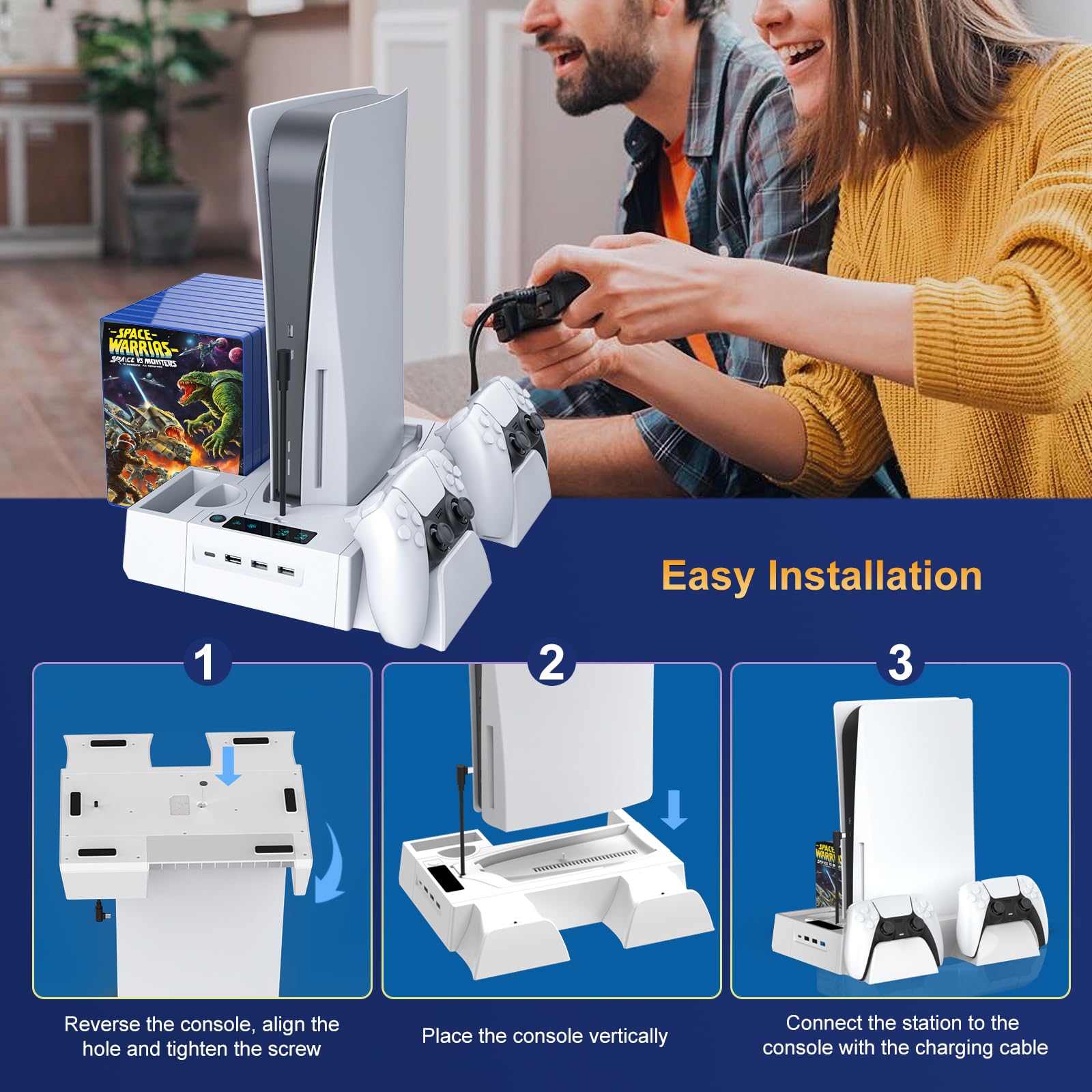 Stacja chłodząca PS5/Slim do PS5 Disc & Digital, stojak chłodzący PS5 z podwójnym kontrolerem ładowanie do konsoli PlayStation 5, wielofunkcyjna ładowarka do PlayStation 5, akcesoria, kontroler