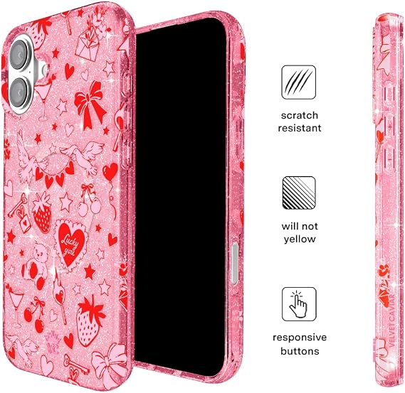 VELVET CAVIAR for iPhone 16 Case - Compatible with MagSafe [10ft Drop Tested] - Valentine's Day - Be Mine Glitter