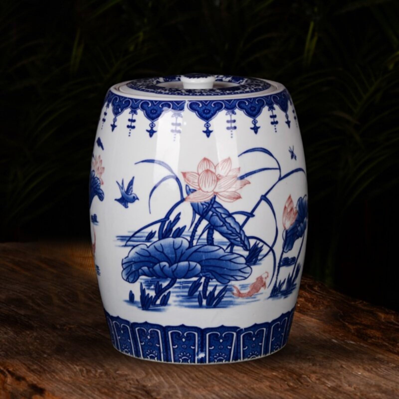 Porcelana Azul Y Blanca Tarro De Arroz De Cerámica Cubo De Arroz Hermético Con Tapa Dispensador De Granos De Arcilla De Caolín Regalo De Inauguración(D,15kg)