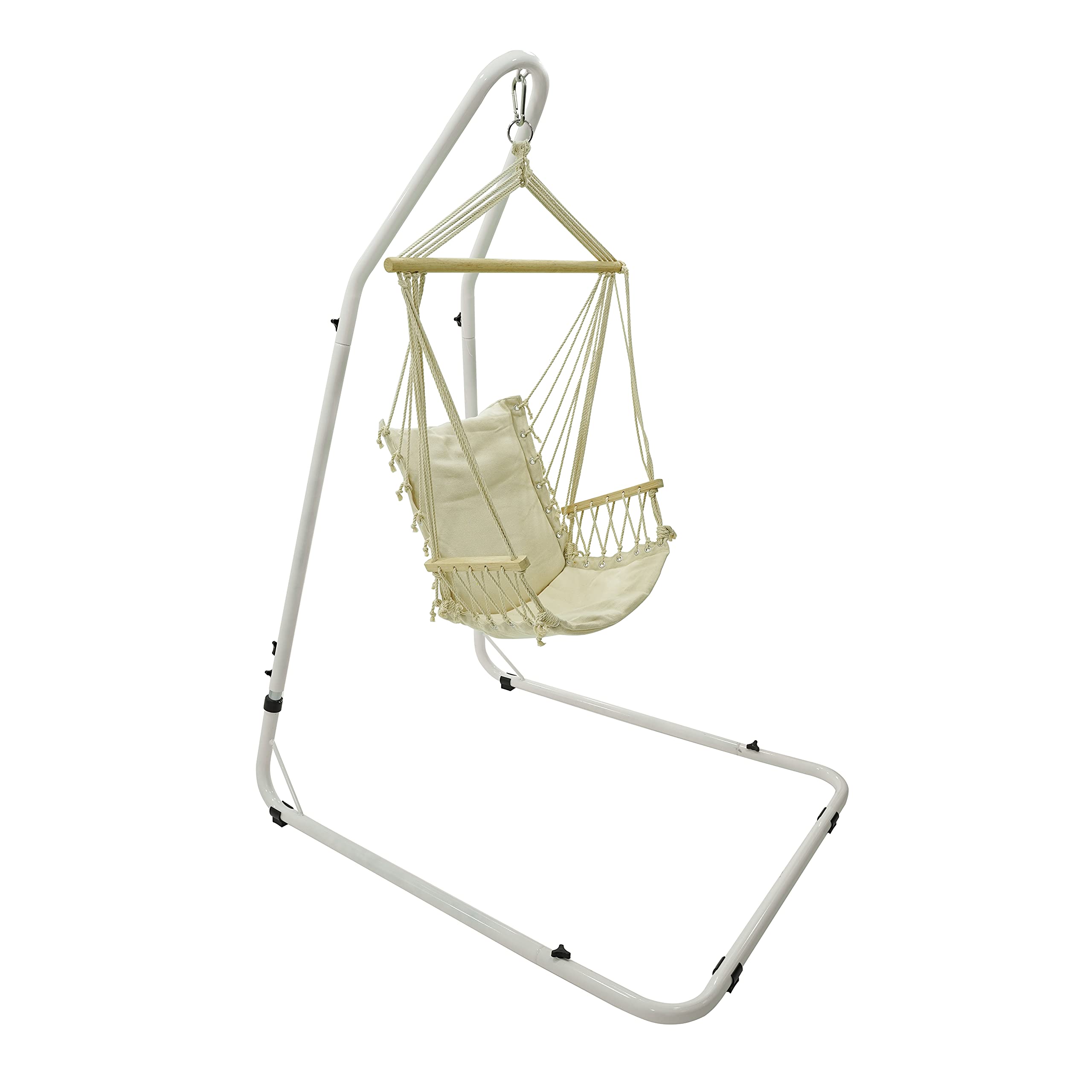 Amaca in Cotone Poltrona Sospesa con Supporto di Legno Bianco Comfort e Durabilità Superiore Perfetta per Interno/Esterno Casa Camera da Letto Giardino Portata Max 120 kg