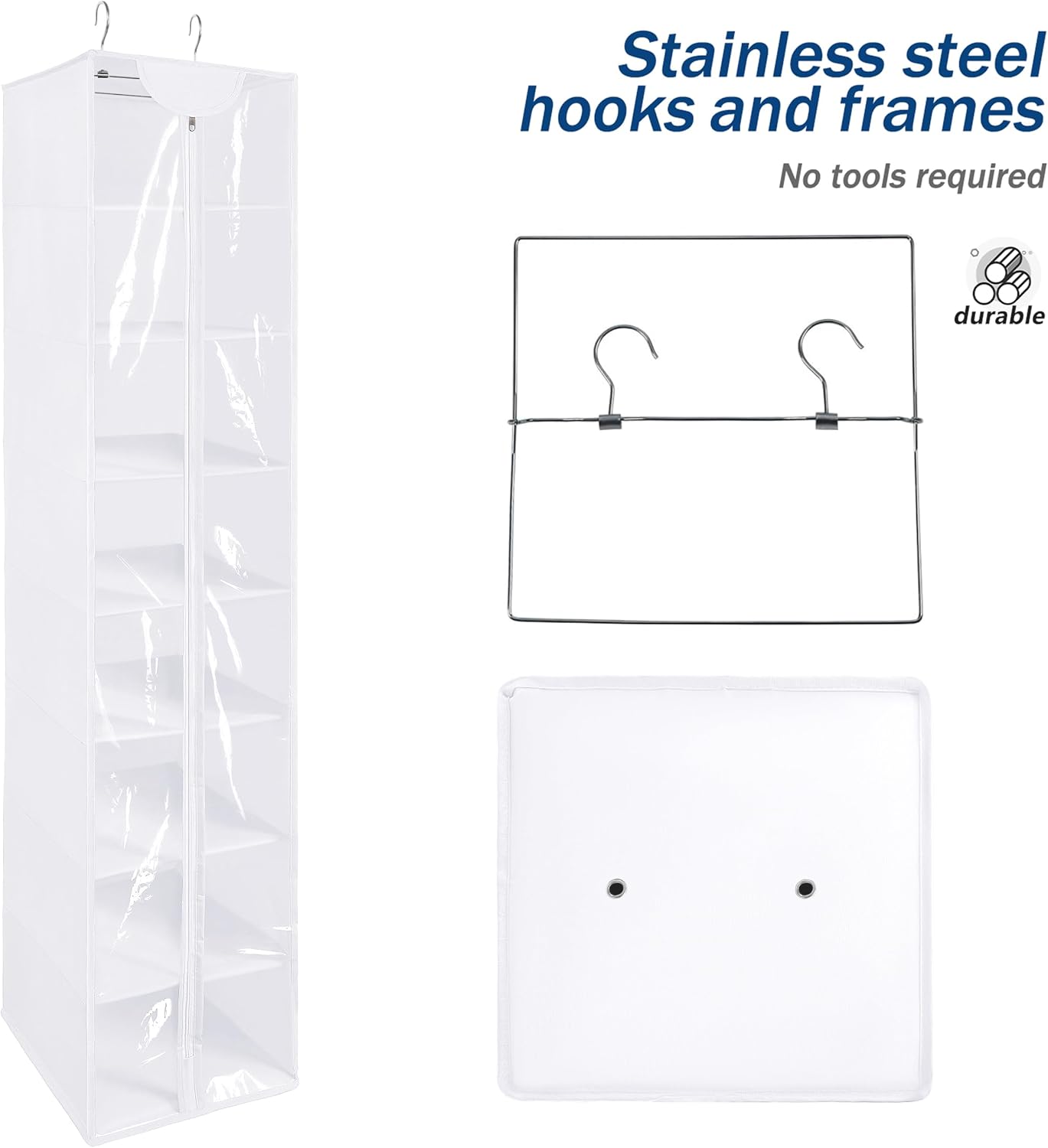 Libeder Hanging Closet Organizer, 8-Shelf Wardrobe Clothes Storage Organizer with Zipper,Hanging Shelves for Sweater,Shoes,Purse,Hats,White