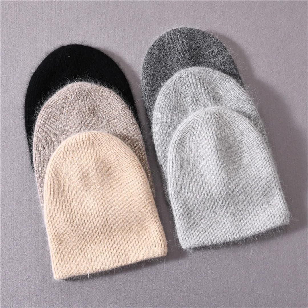 Wvapzxx Bonnet Femme Chapeau Fourrure Double Chaud Cachemire Femmes Couleur Unie Chapeau Tricoté