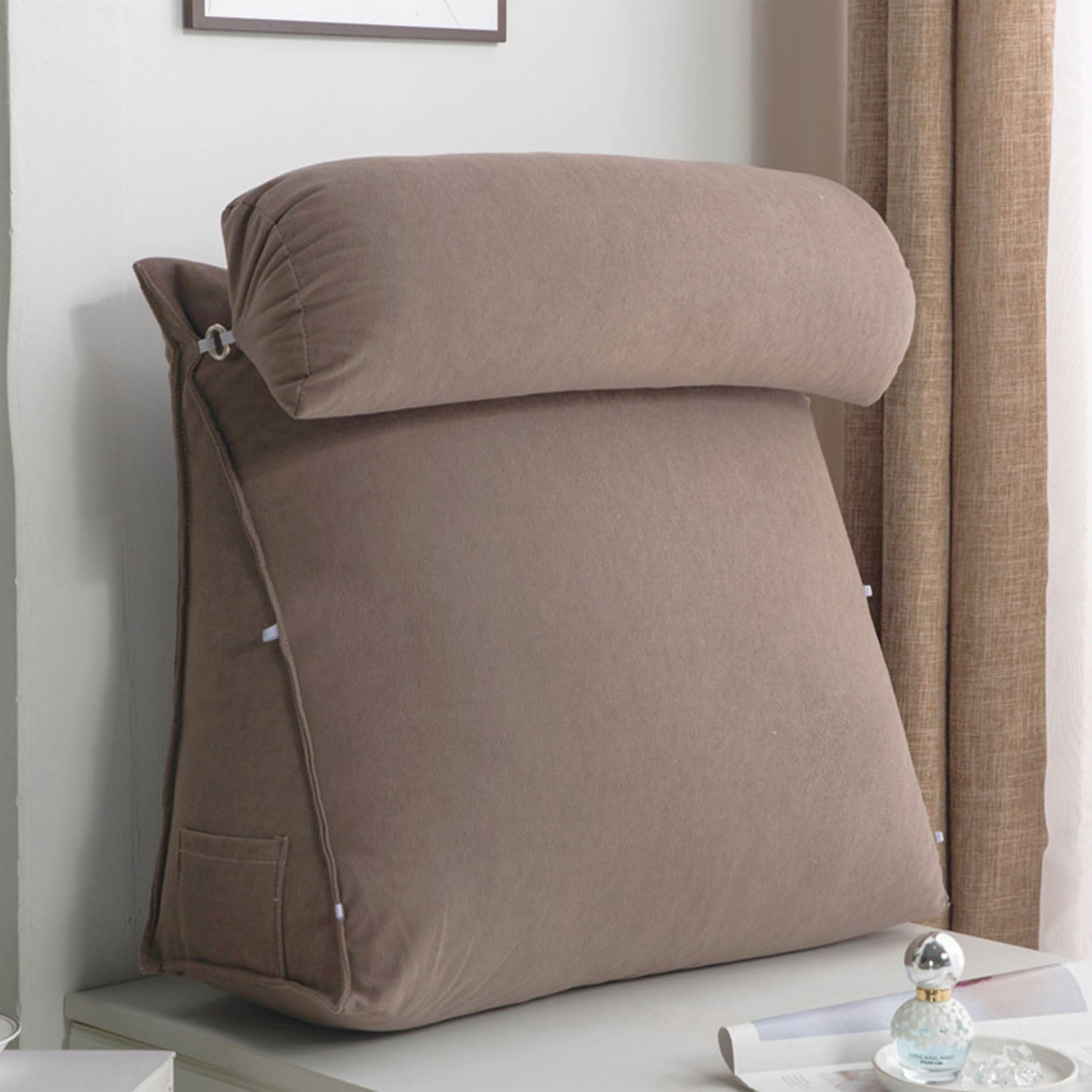 YKMYXZ support pillow， Triangular Cushion With Adjustable Neck,For Sofa Bed,Headboard Lumbar Support Ergonomic For Gaming(Brown,60x50x22cm)
